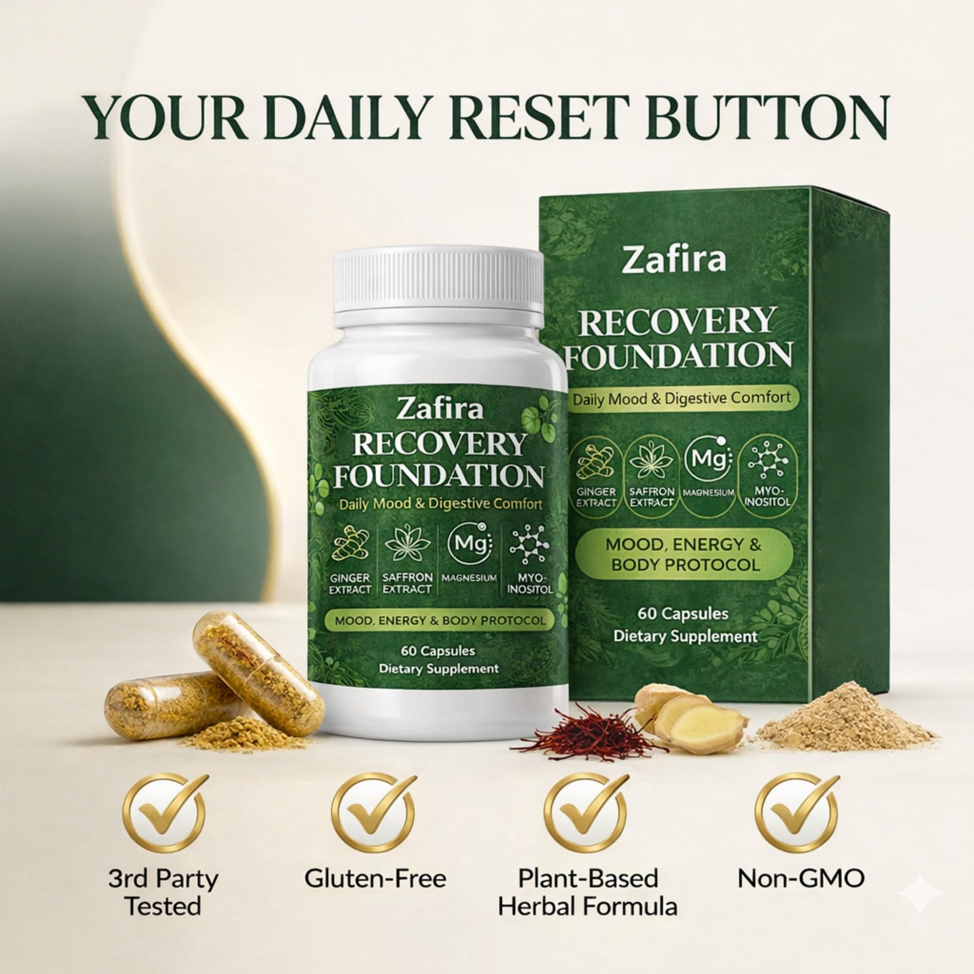 DYDUON Zafira Recovery Foundation Capsules – Mental Clarity, Hair & Mood Support, Natural Herbal Formula with Saffron Extract, Ginger Extract, L-Theanine, Myo-Inositol, Non-GMO, 60 Capsules DYDUON buy supplements canada