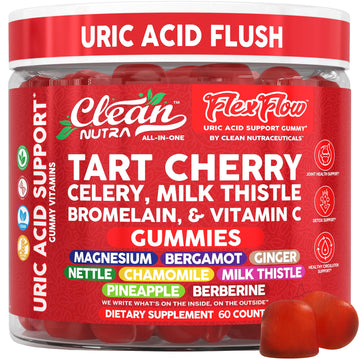 Clean Nutra Tart Cherry Gummies Uric Acid Flush Celery Milk Thistle Bromelain Vitamin C Magnesium Citrus Bergamot Ginger Stinging Nettle Leaf Chamomile Berberine Quercetin Support 60 Gummy Vitamins Clean Nutraceuticals buy supplements canada