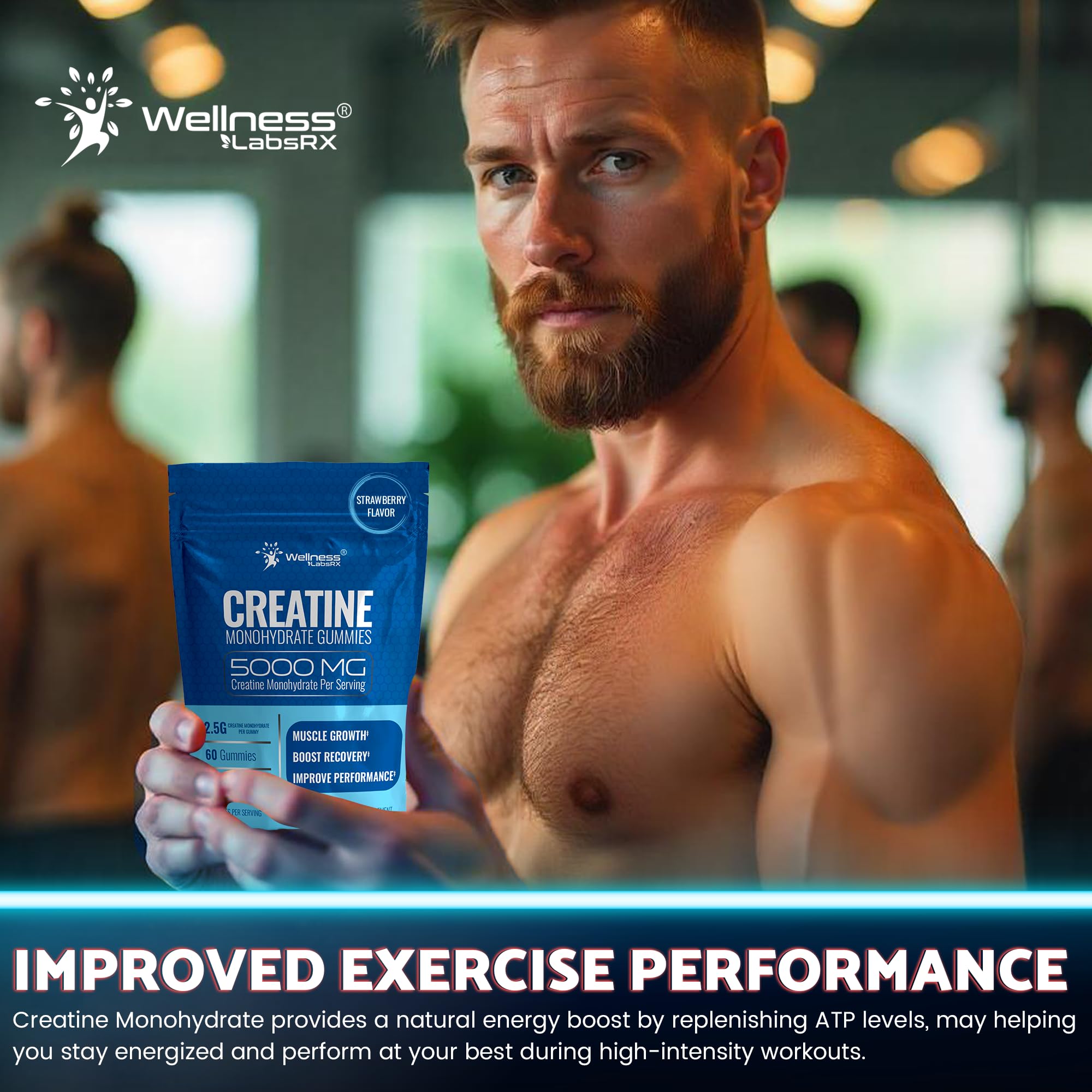 Creatine Gummies 5000mg, 30 Servings Creatine Monohydrate Gummies - Third-Party Tested Creatine for Women, Strawberry Flavor Creatine for Men, Muscle Growth, WELLNESS LABSRX buy supplements canada