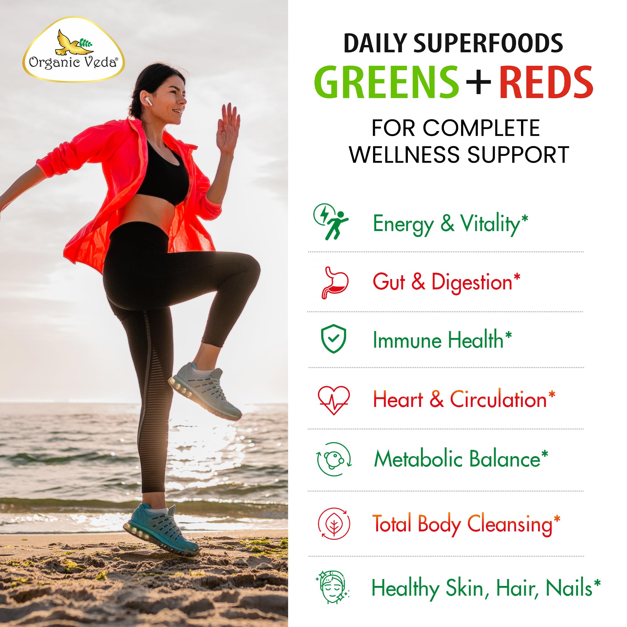 Organic Veda Super Greens & Reds Capsules - Organic Superfoods, Daily Greens, Red Juice, Fruits & Vegetables Supplement - Papaya Enzymes, Digestive Herbs, Bromelain, Antioxidants - 120 Veggie Capsules Organic Veda buy supplements canada