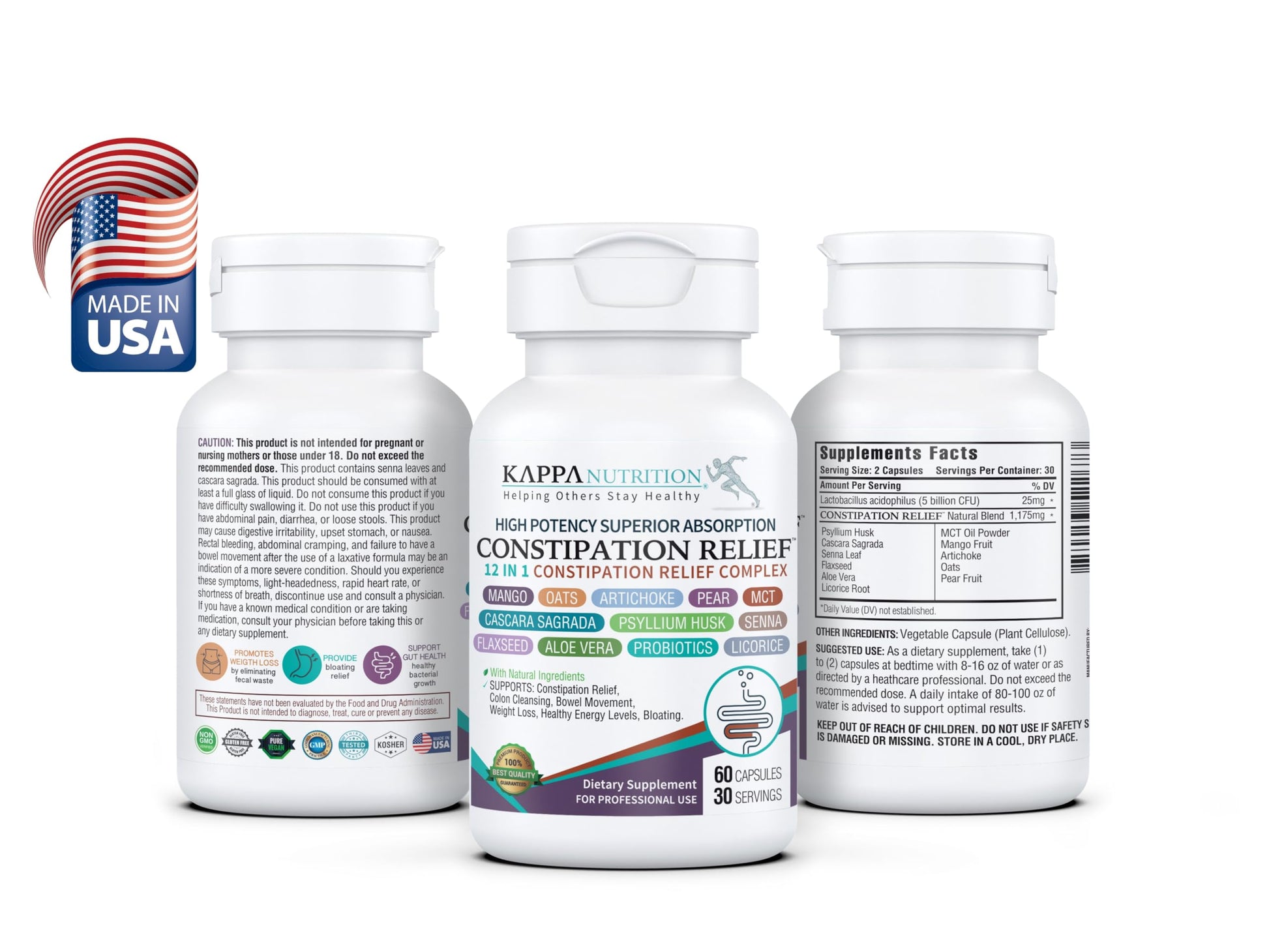 KAPPA NUTRITION Constipation Relief Supplement – Gentle Colon Cleanse for Regularity & Gut Health – Non-Habit Forming Formula with Fiber, Herbs & Probiotics – Non-GMO, 60 Capsules KAPPA NUTRITION buy supplements canada