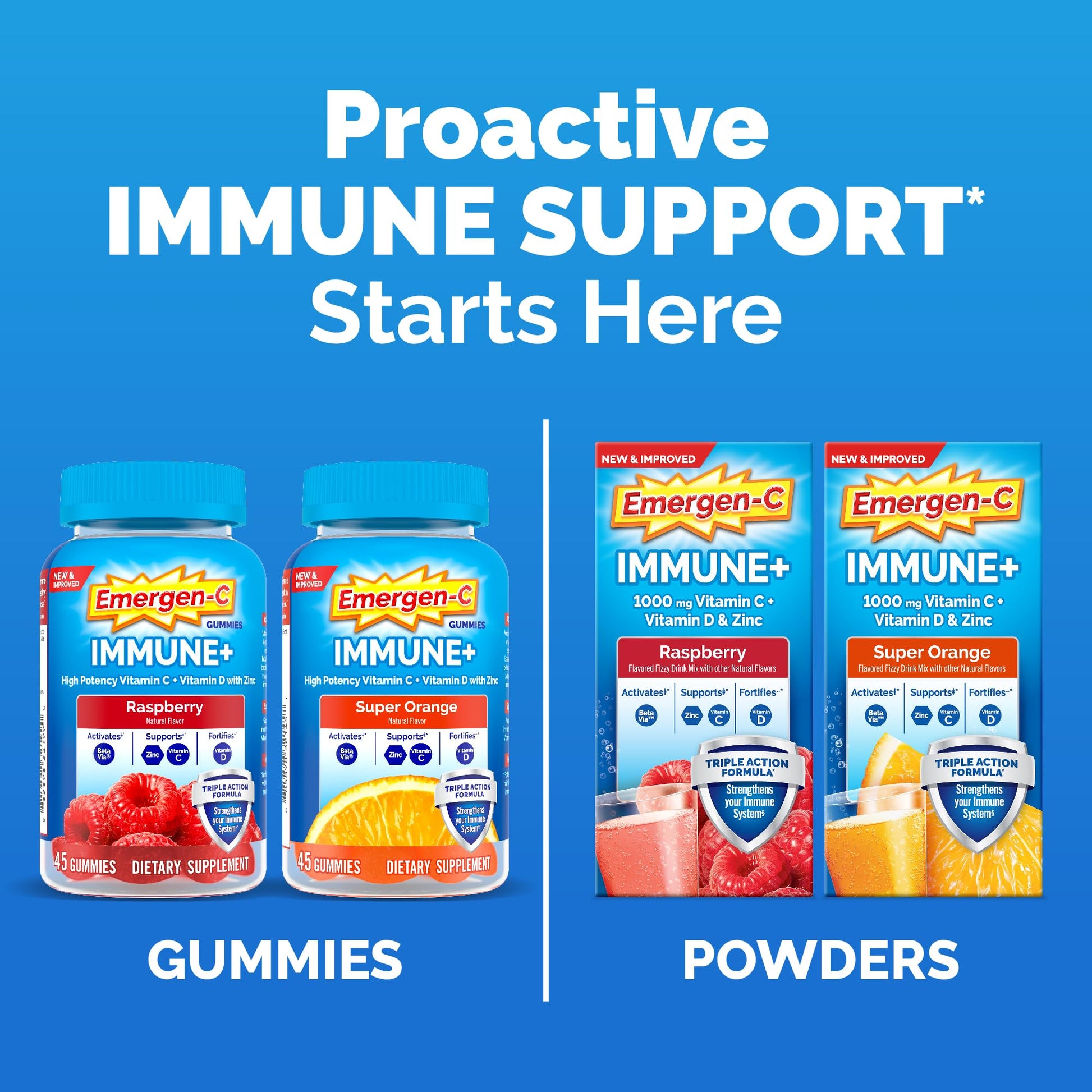 Emergen-C Immune+ Triple Action Immune Support Powder, BetaVia (R), 1000mg Vitamin C, B Vitamins, Vitamin D and Antioxidants Emergen-C buy supplements canada