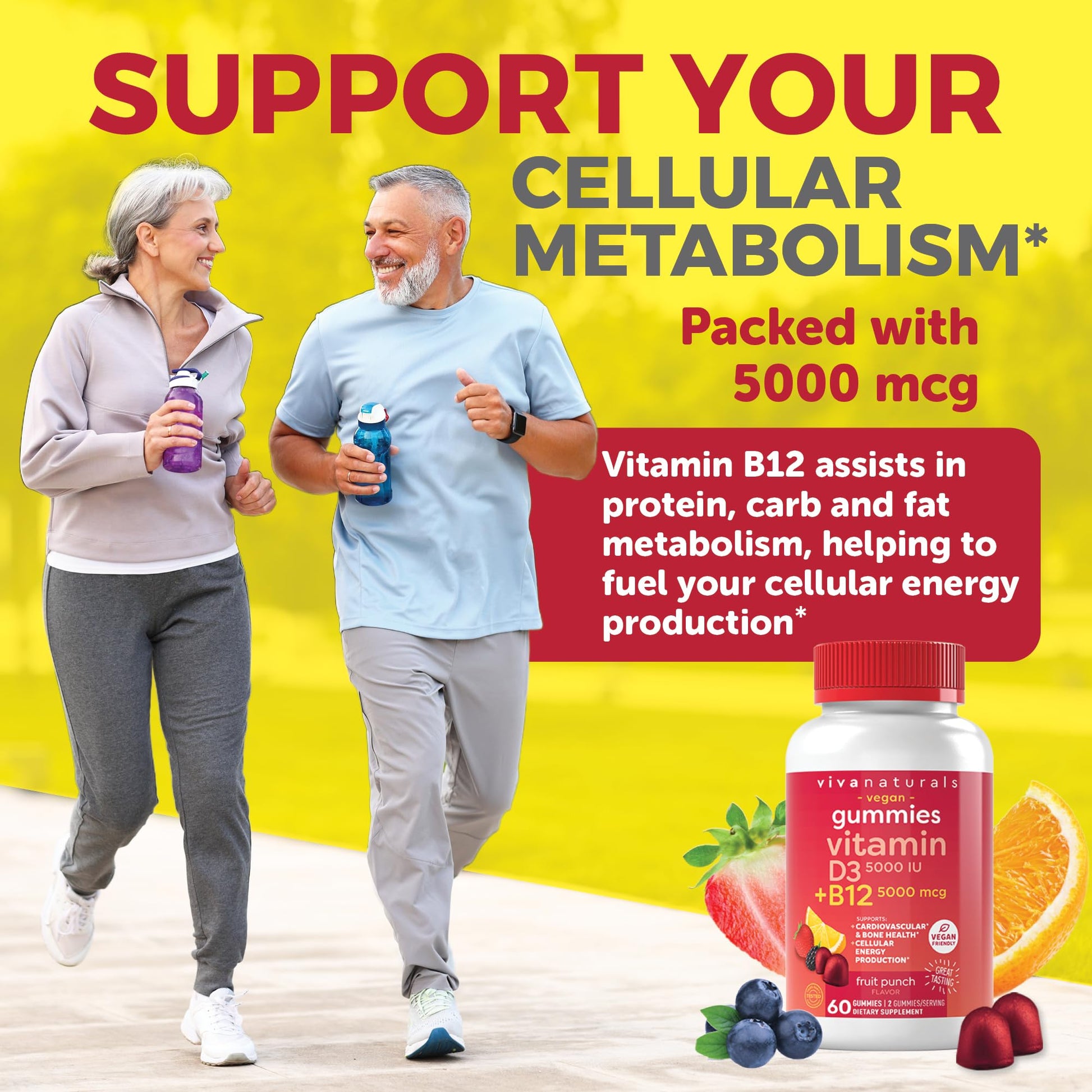 Viva Naturals Plant-Based B12 Gummies with Vitamin D3 - Chewable 5000mcg B12 Viva Naturals buy supplements canada