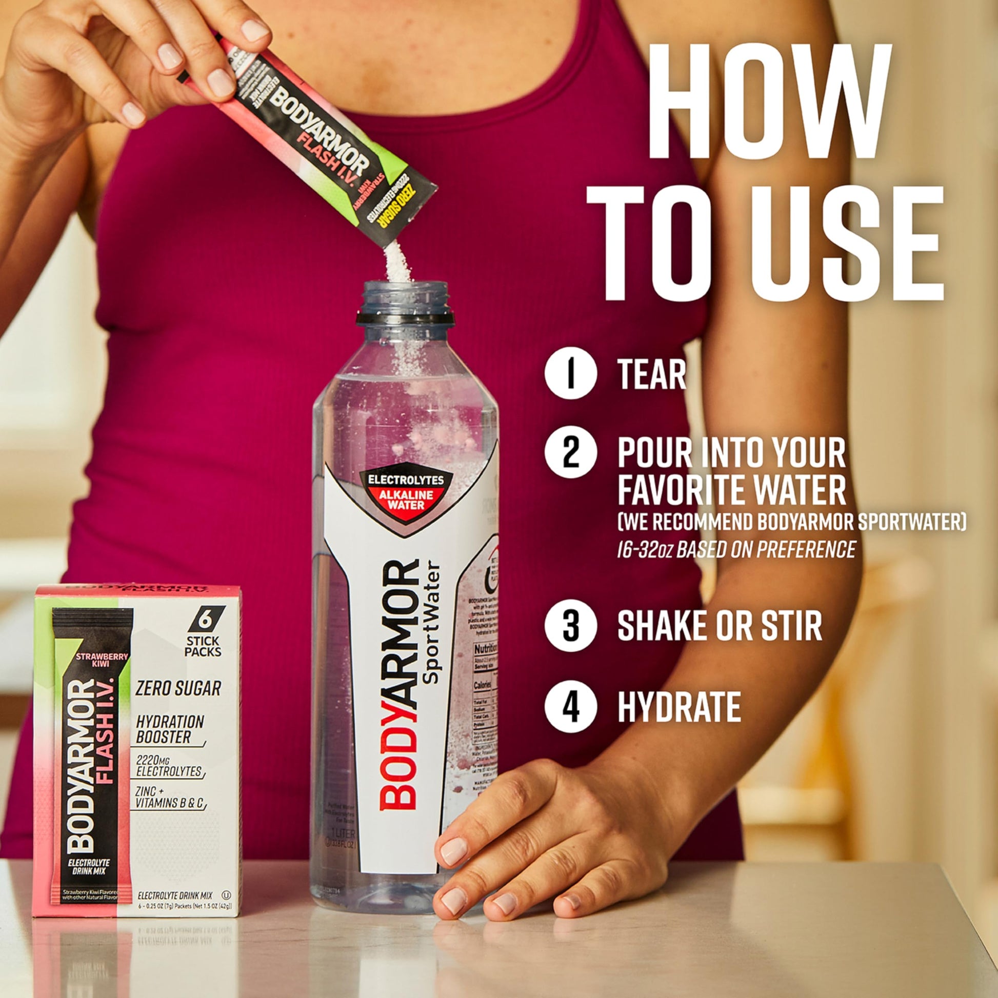 BODYARMOR Flash IV Electrolyte Packets, Strawberry Kiwi - Zero Sugar Drink Mix, Single Serve Packs, Coconut Water Powder (15 Count) BODYARMOR buy supplements canada