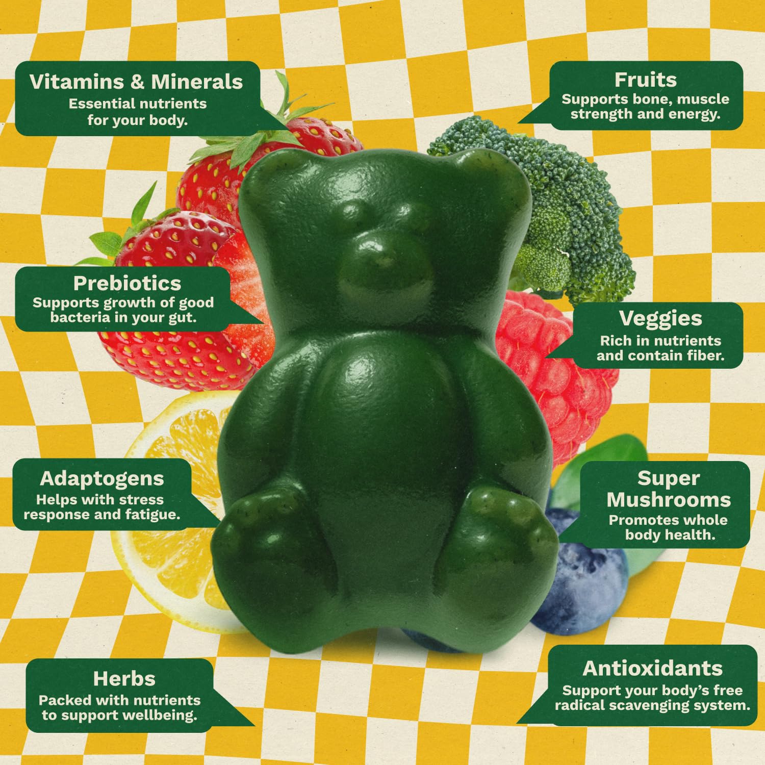 Gruns Multivitamin for Kids, Super Greens Gummies, Superfood Gummy Bears with 20+ Vitamins & Minerals, Spirulina, Chlorella, Alfalfa, Prebiotics Fiber for Digestive Health Grüns buy supplements canada