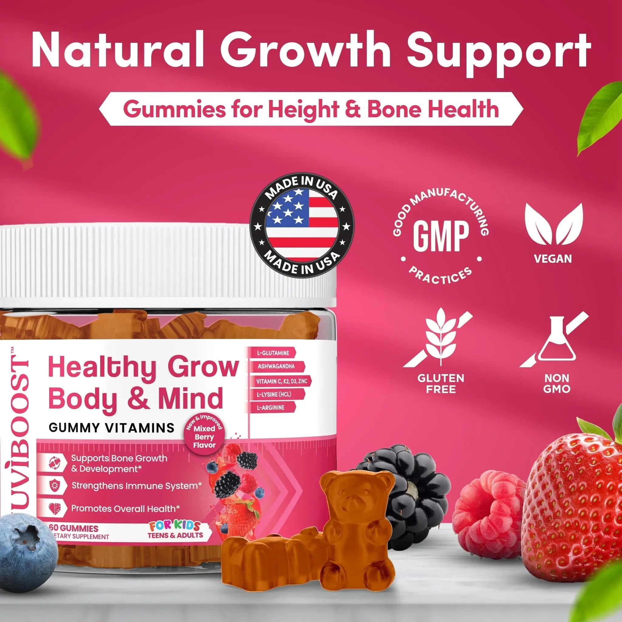 NUVIBOOST Healthy Grow Height Growth Gummies Rich in Calcium, Vitamins C, D3, K2, L-Arginine, Ashwagandha, and Others NUVIBOOST buy supplements canada