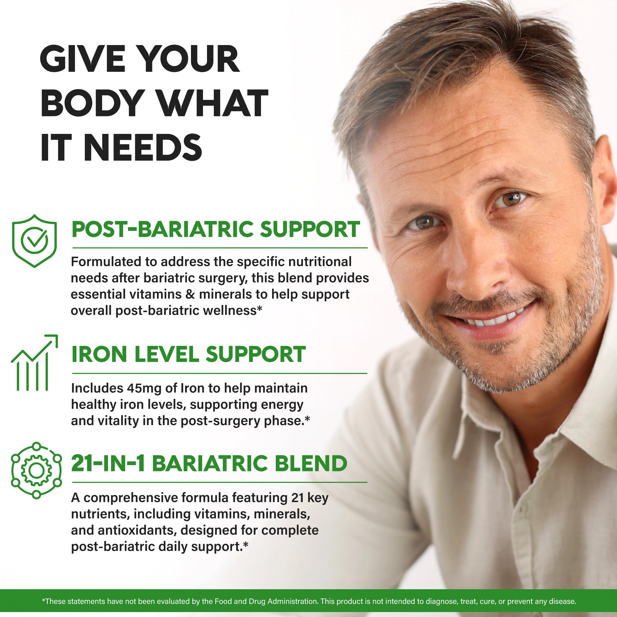 Bariatric Multivitamin - 45 mg Iron Supplements - Made in USA - for Women & Men - All-in-One, 21 Essential Vitamins - Gastric Sleeve Support NUTRAHARMONY buy supplements canada