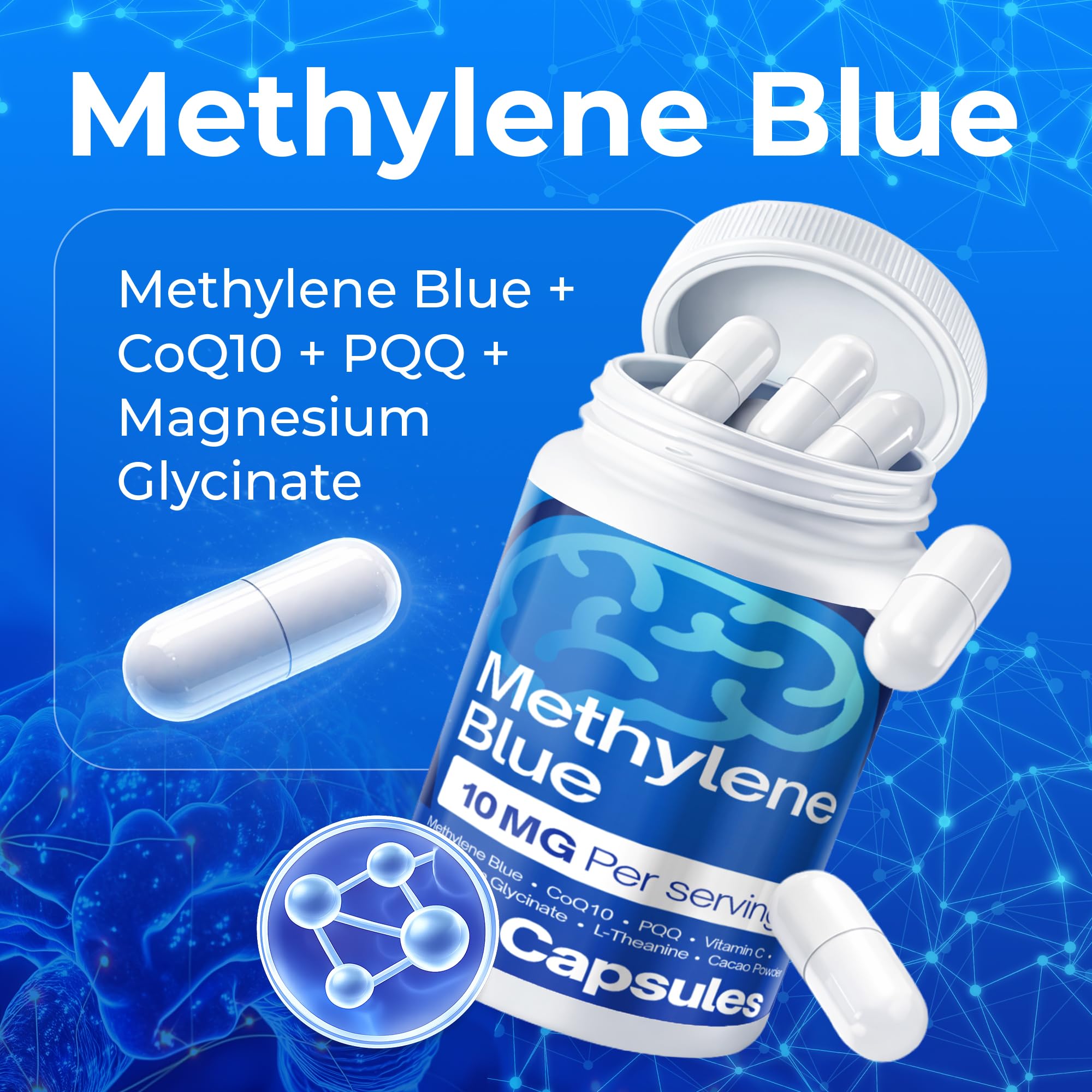 FitVitality Methylene Blue Capsules – Formulate CoQ10, PQQ, Vitamin C, L-Theanine, Cacao – 120 Vegan Capsules per Bottle – No Flavor, Easy Daily Use FitVitality buy supplements canada