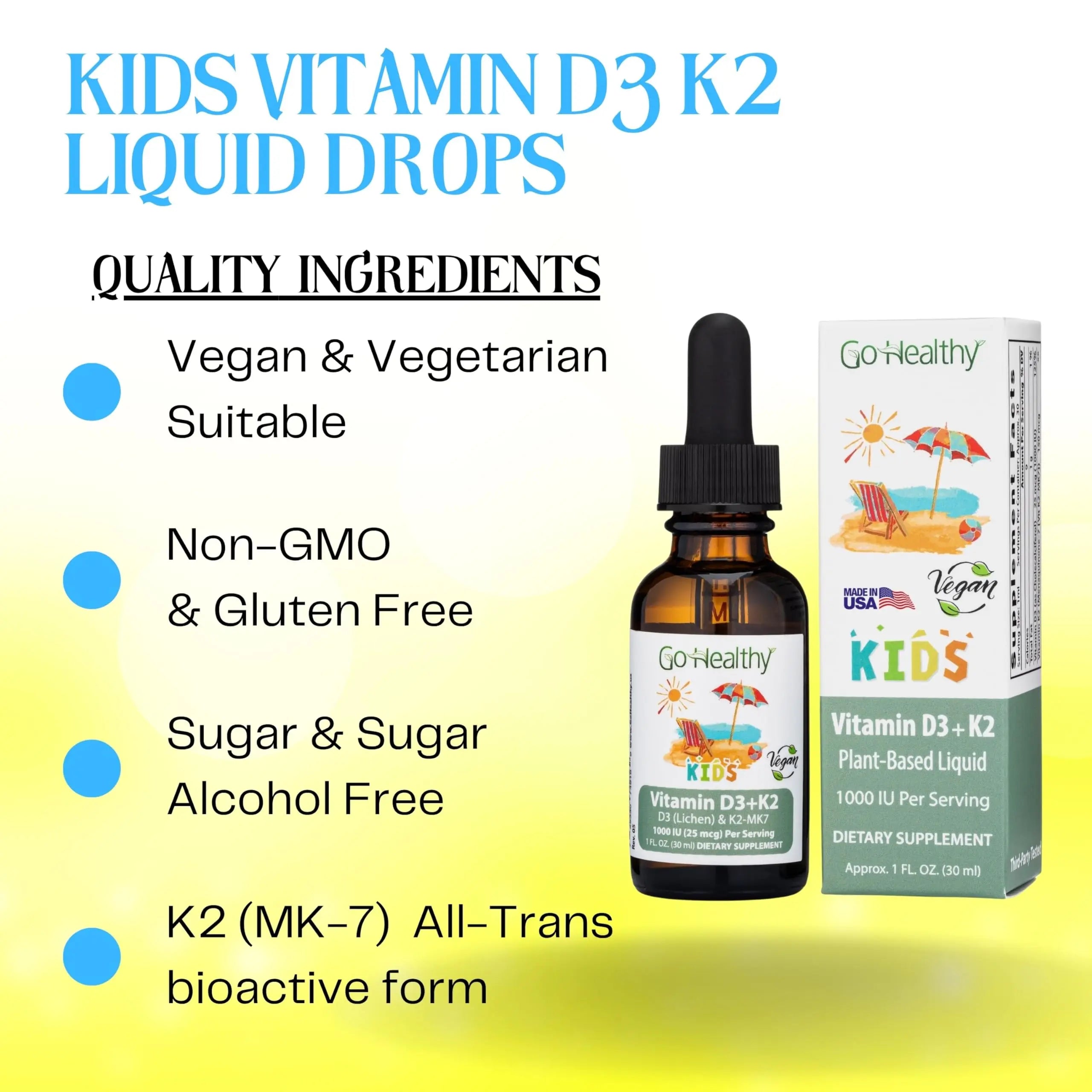 Go Healthy Kids Vitamins D3 K2 (MK-7), Child Vitamin D, Liquid Vegan D3 K2 Drops for Kids Go Healthy Natural buy supplements canada