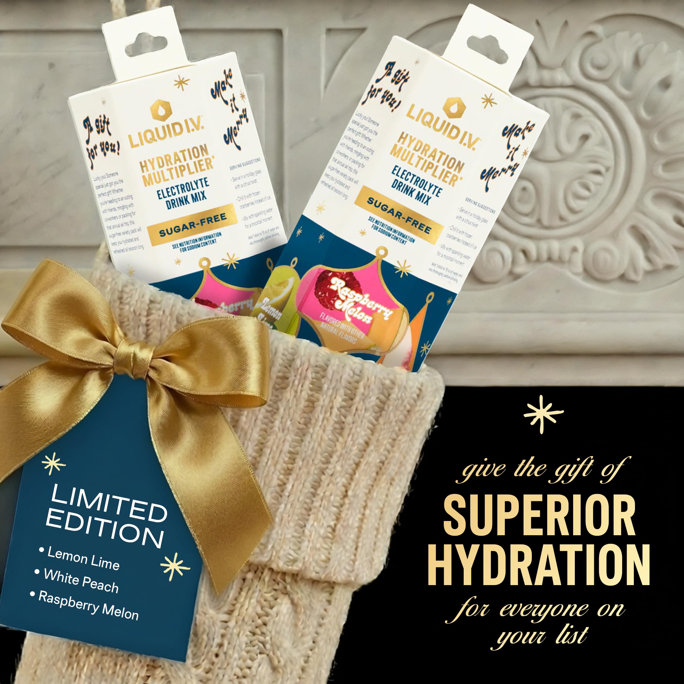 Liquid I.V.® Hydration Multiplier Sugar-Free - Variety Pack Stocking Stuffer - Raspberry Melon, Lemon Lime, and White Peach - 4 Pack (12 Sticks) Liquid I.V. buy supplements canada