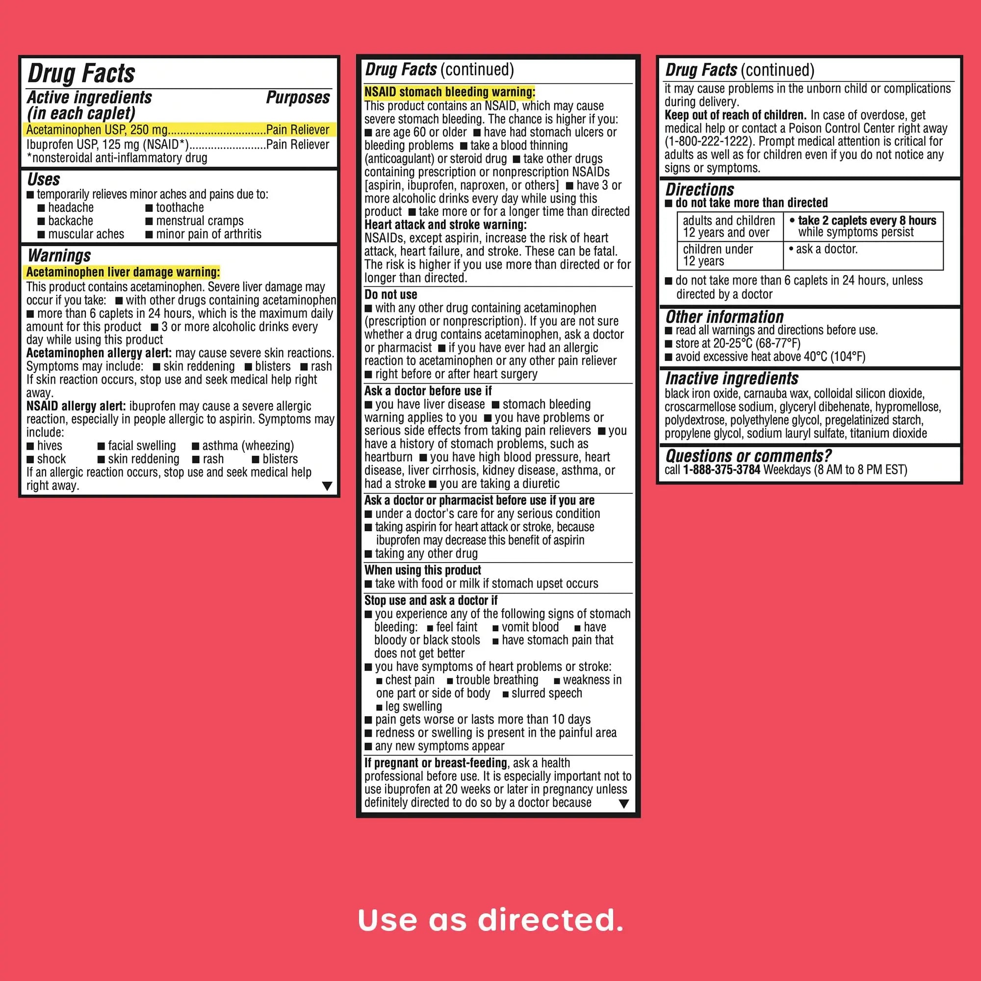 HealthCareAisle Dual Action Acetaminophen and Ibuprofen (NSAID) Tablets, 250 mg /125 mg Pain Reliever - 250ct Caplets HealthCareAisle buy supplements canada
