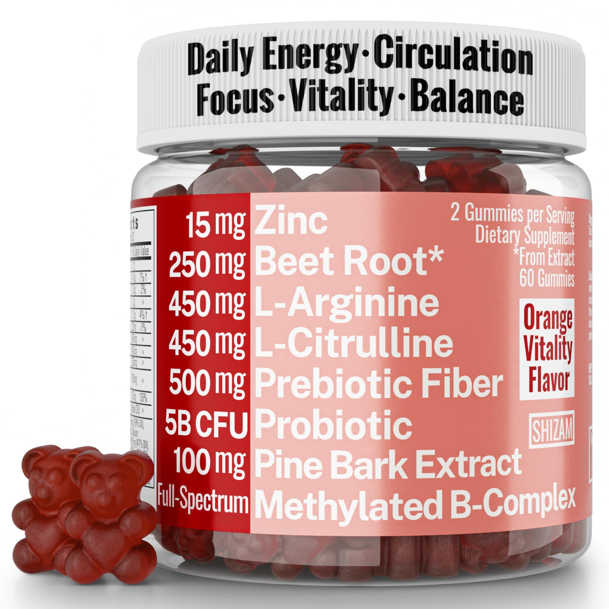 Pine Bark Extract L-Arginine L-Citrulline Beetroot Probiotic Fiber Methylated B Complex Zinc Gummies for Women Men Adults Kids w. Chicory Root Inulin 5-MTHF B6 P5P Powder Capsule Pill Supplement Alt SHIZAM buy supplements canada