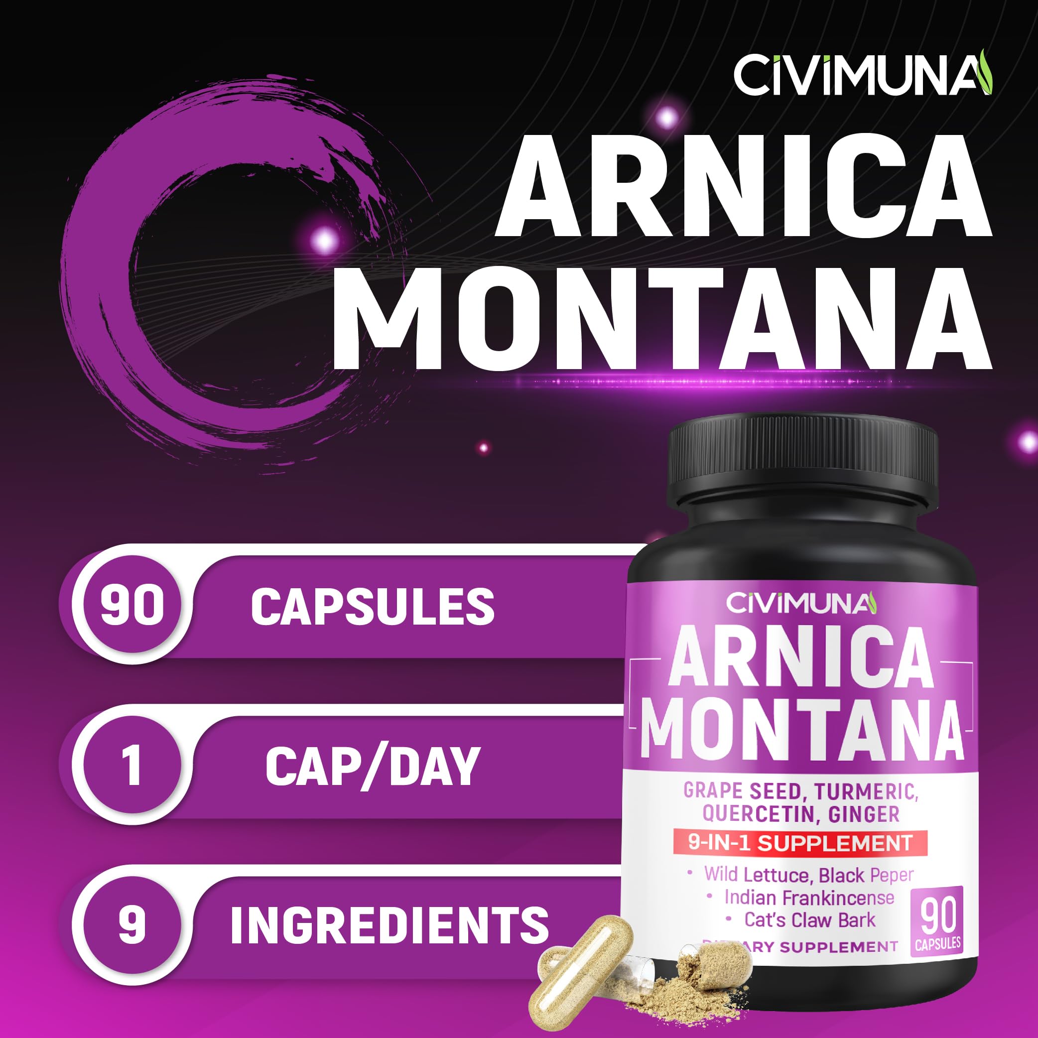 Arnica Capsules with Arnica, Grape Seed, Turmeric and More - 90 Capsules for 3 Months Supply CIVIMUNA buy supplements canada