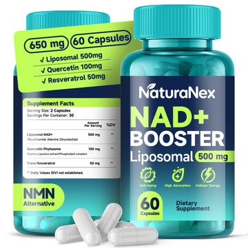 NaturaNex NAD+ Supplement 650mg (60 Capsules), Liposomal NAD+ with Resveratrol & Quercetin, Third-Party Tested, NMN Supplement Alternative NaturaNex buy supplements canada