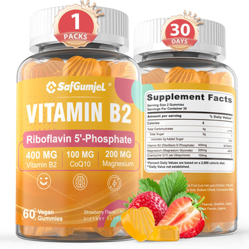 Safgumjel Vitamin B2 Gummies | Riboflavin 400mg with Magnesium & CoQ10 for Migraine Relief & Headache Relief | Sugar Free, Vegan, Strawberry Flavor, 60 Count Safgumjel buy supplements canada