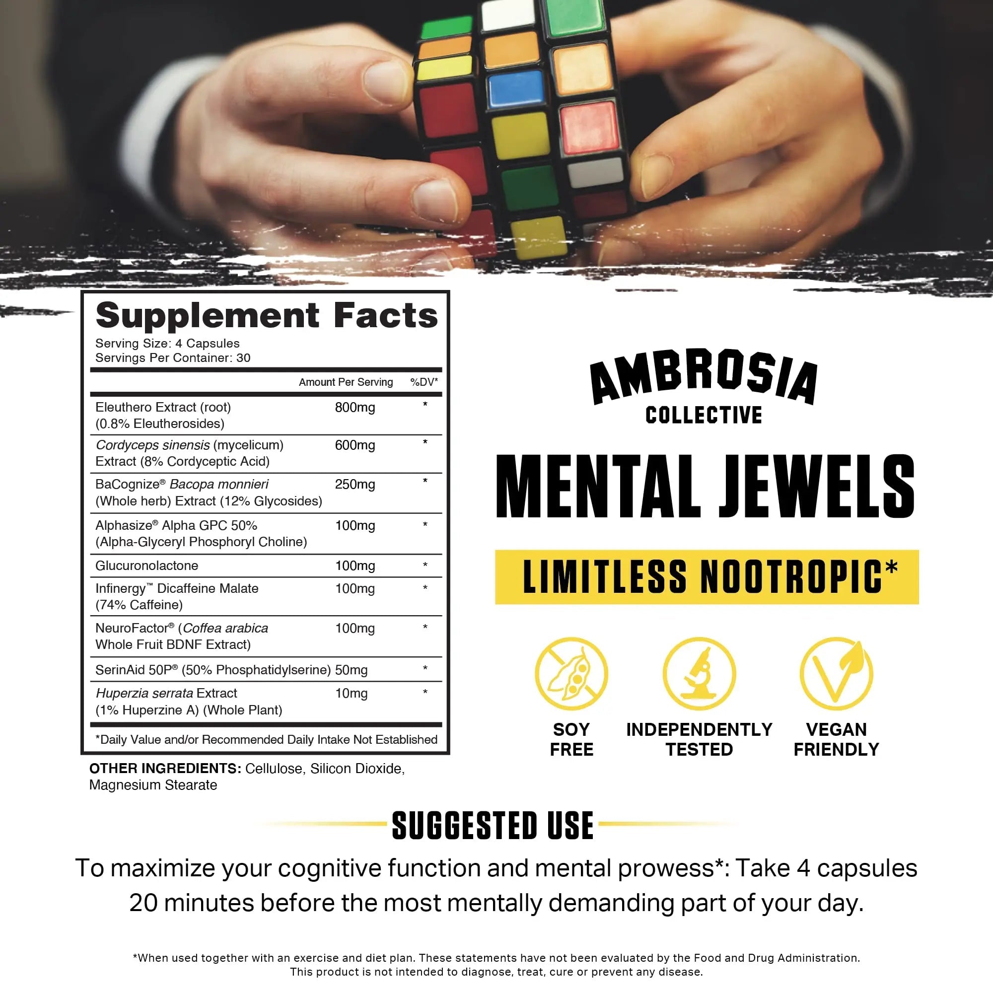 Ambrosia Mental Jewels (Capsules) - Cognitive Enhancer | Increase Memory, Communication Skills, Concentration & Focus | Alpha GPC, Choline, BaCognize Ambrosia buy supplements canada