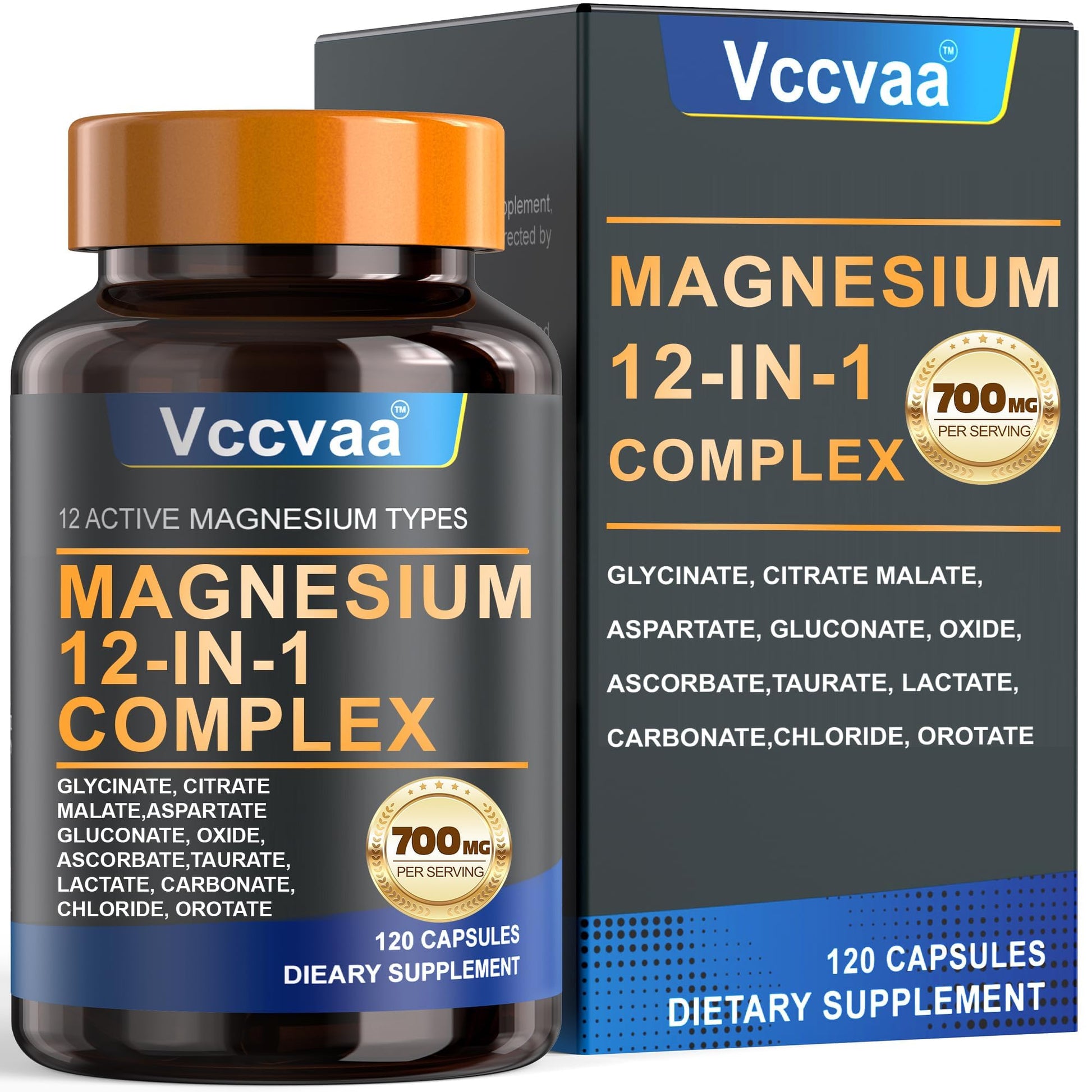 Magnesium Complex 700mg – 12-in-1 Magnesium Supplement with Glycinate, Citrate, Malate, Oxide, Taurate & More – High Absorption for Muscle, Heart, Sleep, Bone, Nerve Support –120 Capsules Vccvaa buy supplements canada