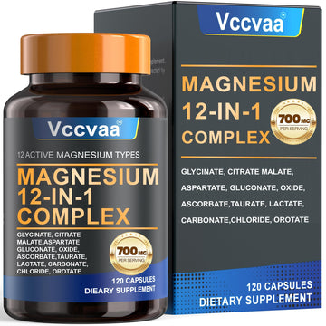 Magnesium Complex 700mg – 12-in-1 Magnesium Supplement with Glycinate, Citrate, Malate, Oxide, Taurate & More – High Absorption for Muscle, Heart, Sleep, Bone, Nerve Support –120 Capsules Vccvaa buy supplements canada