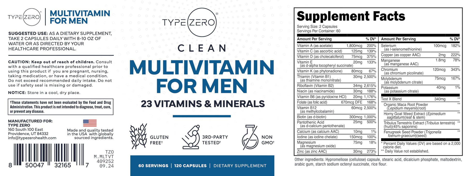 Type Zero Multivitamin Capsules for Men (120 Capsules) (1200 mg) - Gluten-Free, 60 Servings Type Zero buy supplements canada