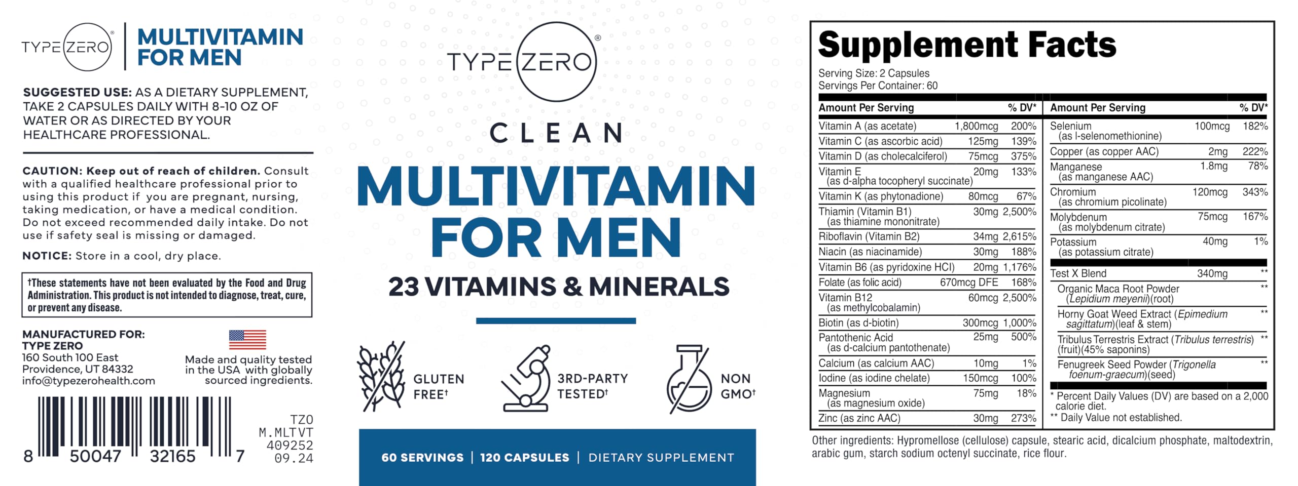 Type Zero Multivitamin Capsules for Men (120 Capsules) (1200 mg) - Gluten-Free, 60 Servings Type Zero buy supplements canada