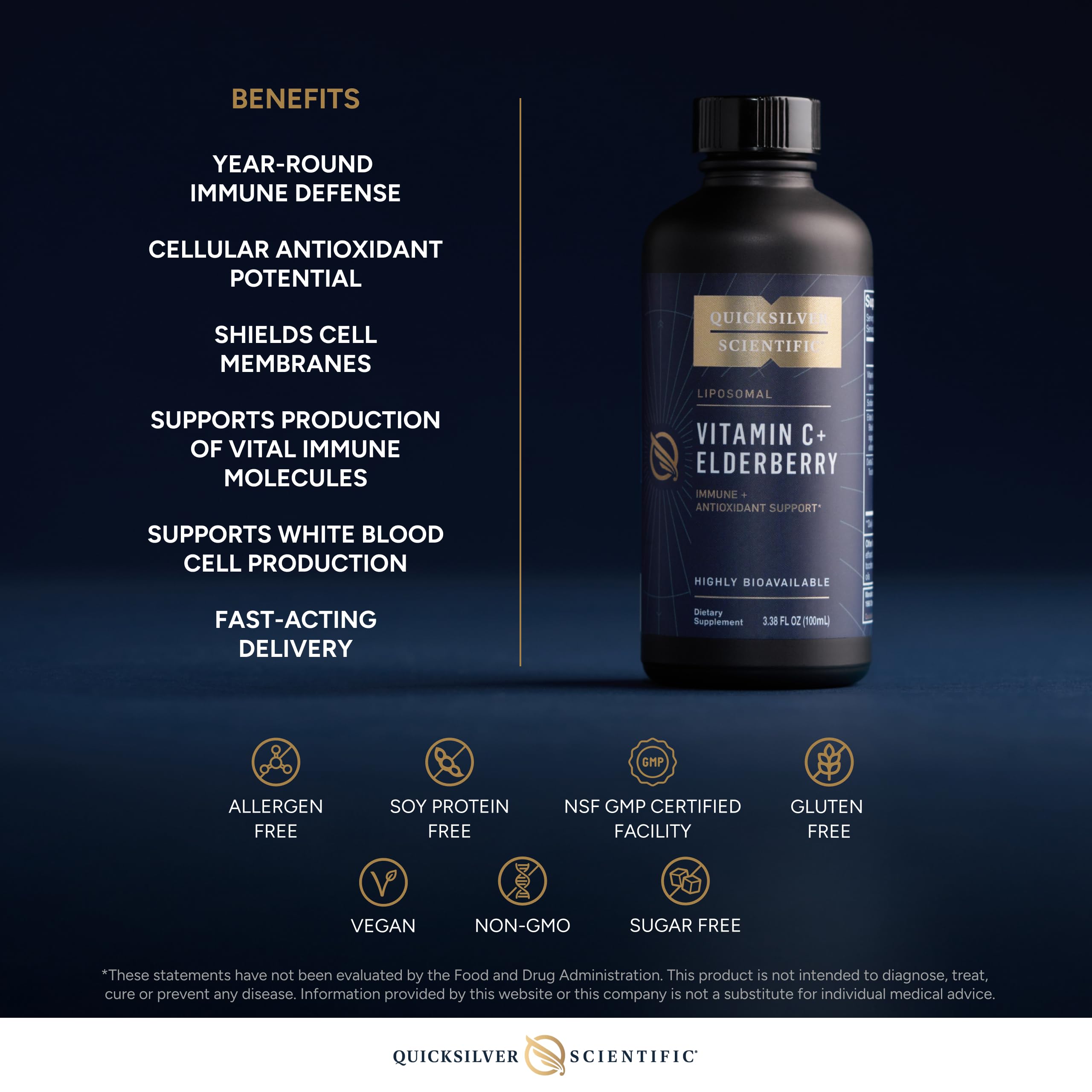 Quicksilver Scientific Liposomal Vitamin C + Elderberry - 1000mg with Superior Absorption Technology & Tocotrienols - Antioxidant & Immune Support Tonic (100ml), 1 Item Quicksilver Scientific buy supplements canada