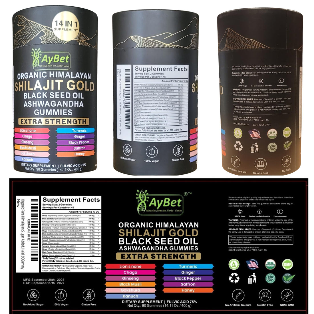 AyBet Organic Himalayan Shilajit Gold Gummies for Men and Women, Black Seed Oil, Ashwagandha, Ginseng, Turmeric, Gokshura, Lion's None, Lab Tested,%75 Fulvic Acid, No Sugar Added, Halal, 90Gummy AyBet buy supplements canada