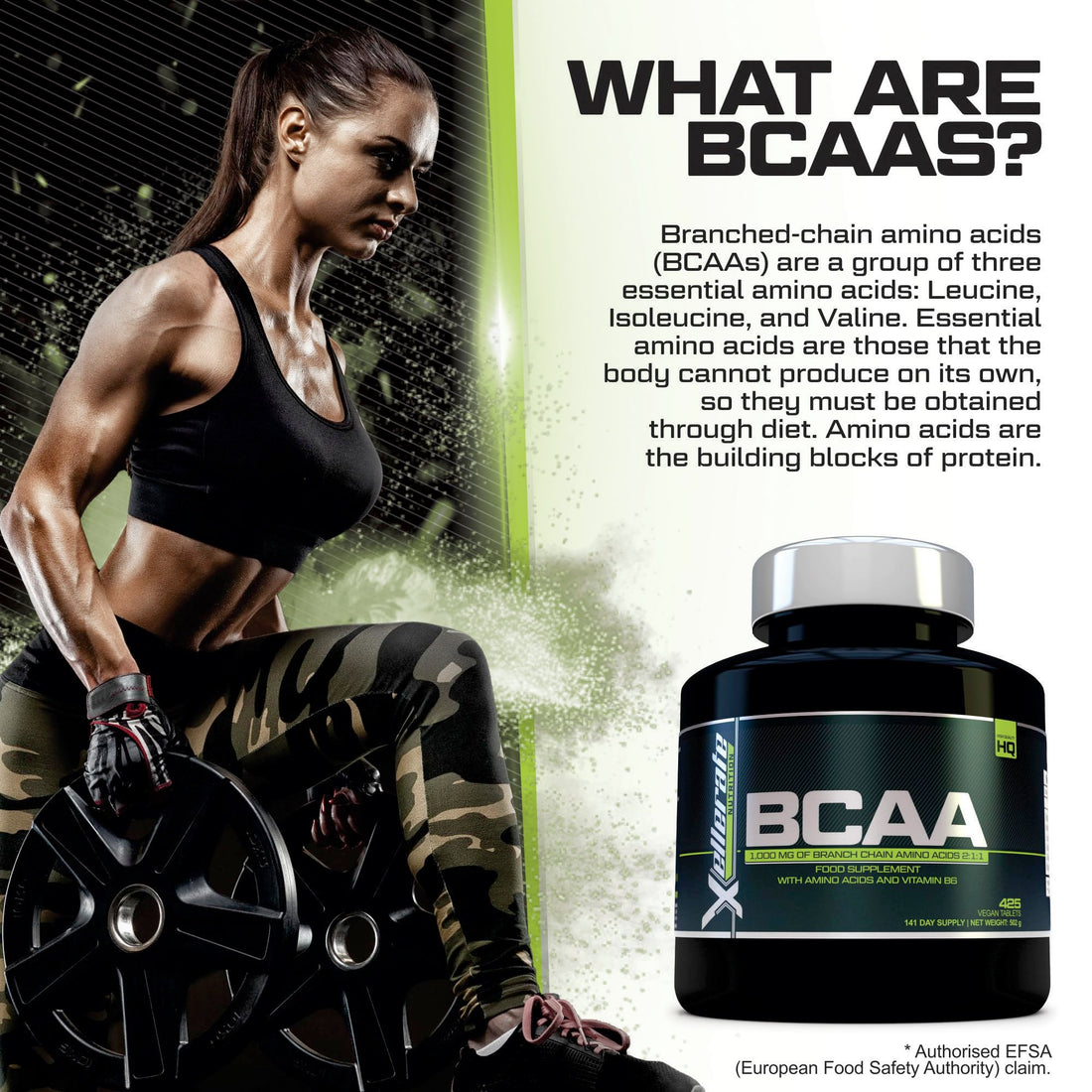 BCAA 1000mg - 425 Vegan Tablets - 3000mg Daily Serving - 141 Day Supply - 2:1:1 BCAAs Xellerate NUTRITION buy supplements canada