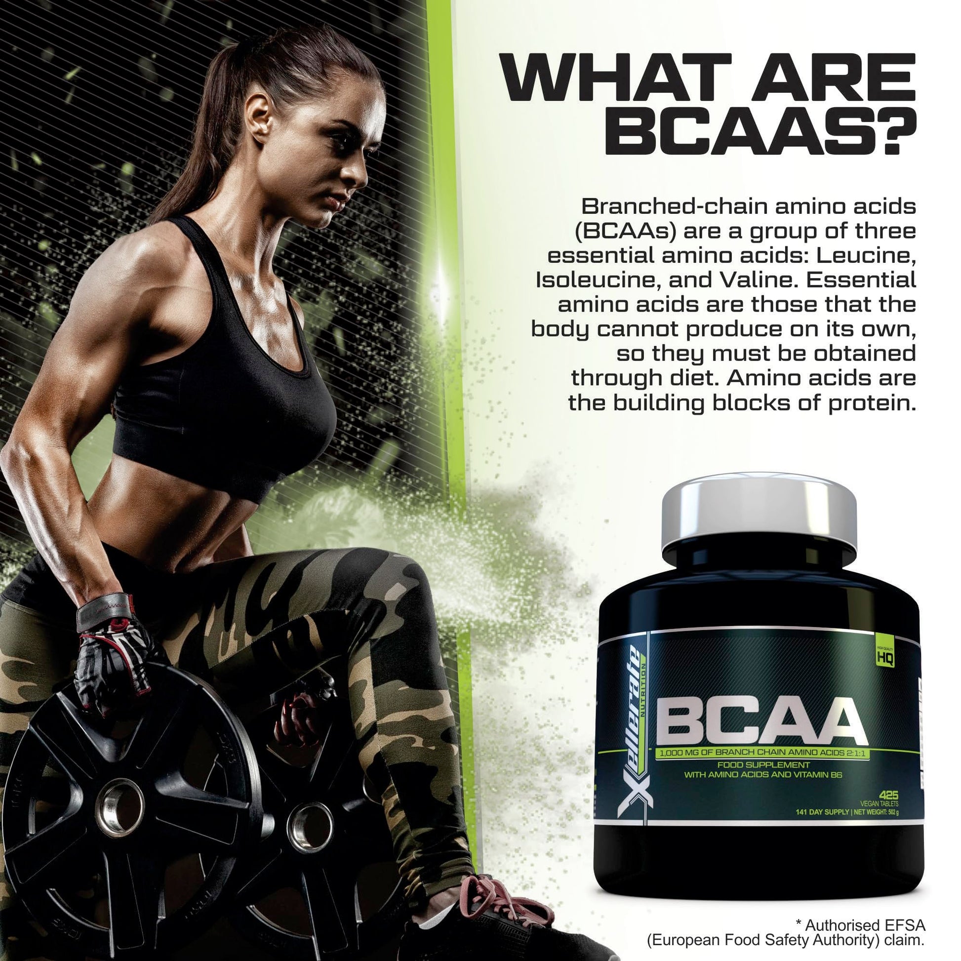 BCAA 1000mg - 425 Vegan Tablets - 3000mg Daily Serving - 141 Day Supply - 2:1:1 BCAAs Xellerate NUTRITION buy supplements canada
