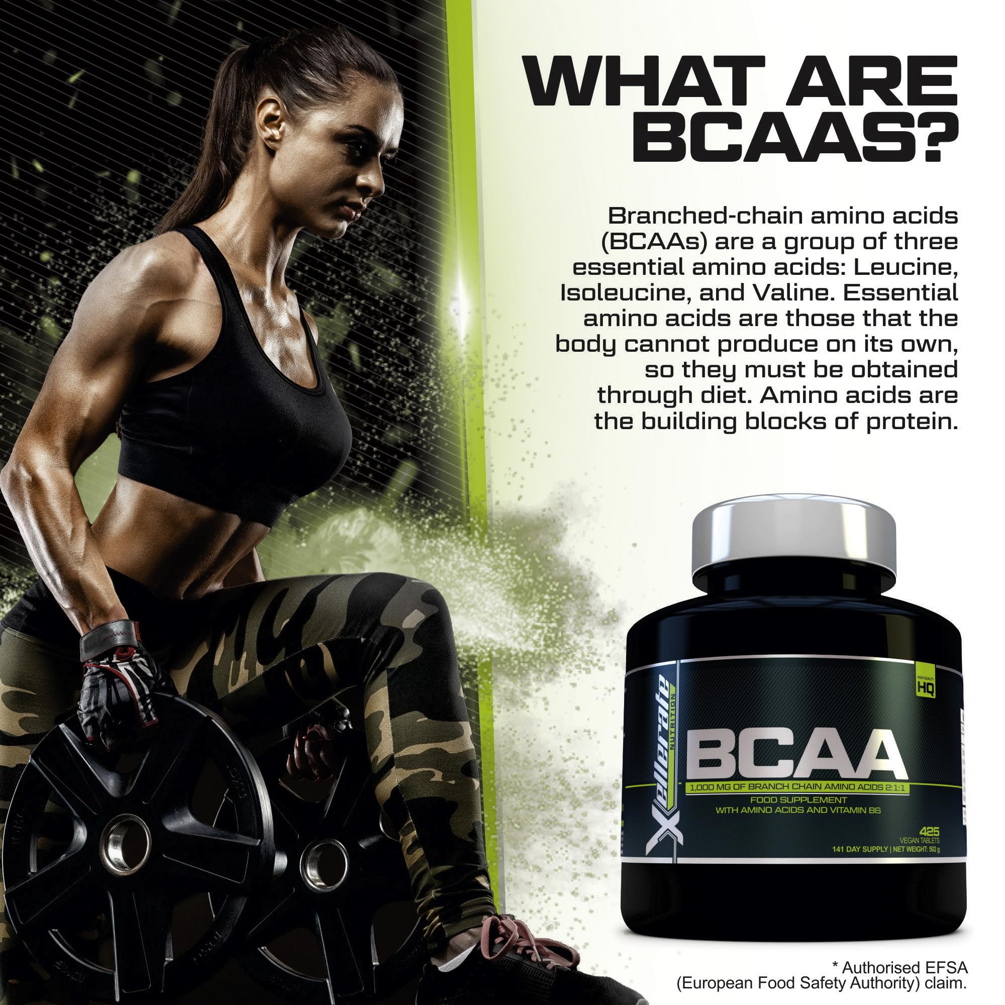 BCAA 1000mg - 425 Vegan Tablets - 3000mg Daily Serving - 141 Day Supply - 2:1:1 BCAAs Xellerate NUTRITION buy supplements canada