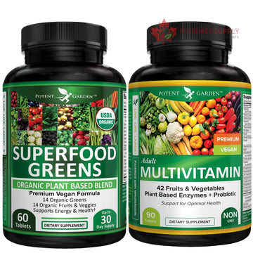 Potent Garden Daily Nutrition Bundle – Superfood Greens + Multivitamin Potent Garden buy supplements canada
