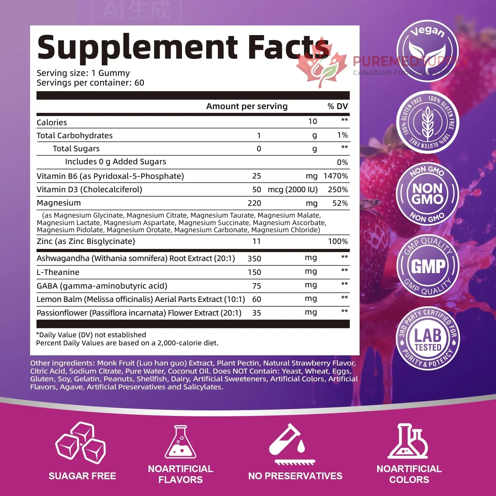 Migcopat Magnesium Complex Gummies, 20 in 1 Magnesium Gummy with Glycinate Citrate Malate Taurate - Ashwagandha, L-Theanine, D3&Zinc for Relaxation, Sleep, Muscle&Heart Support, Strawberry, 60 Cts Migcopat buy supplements canada