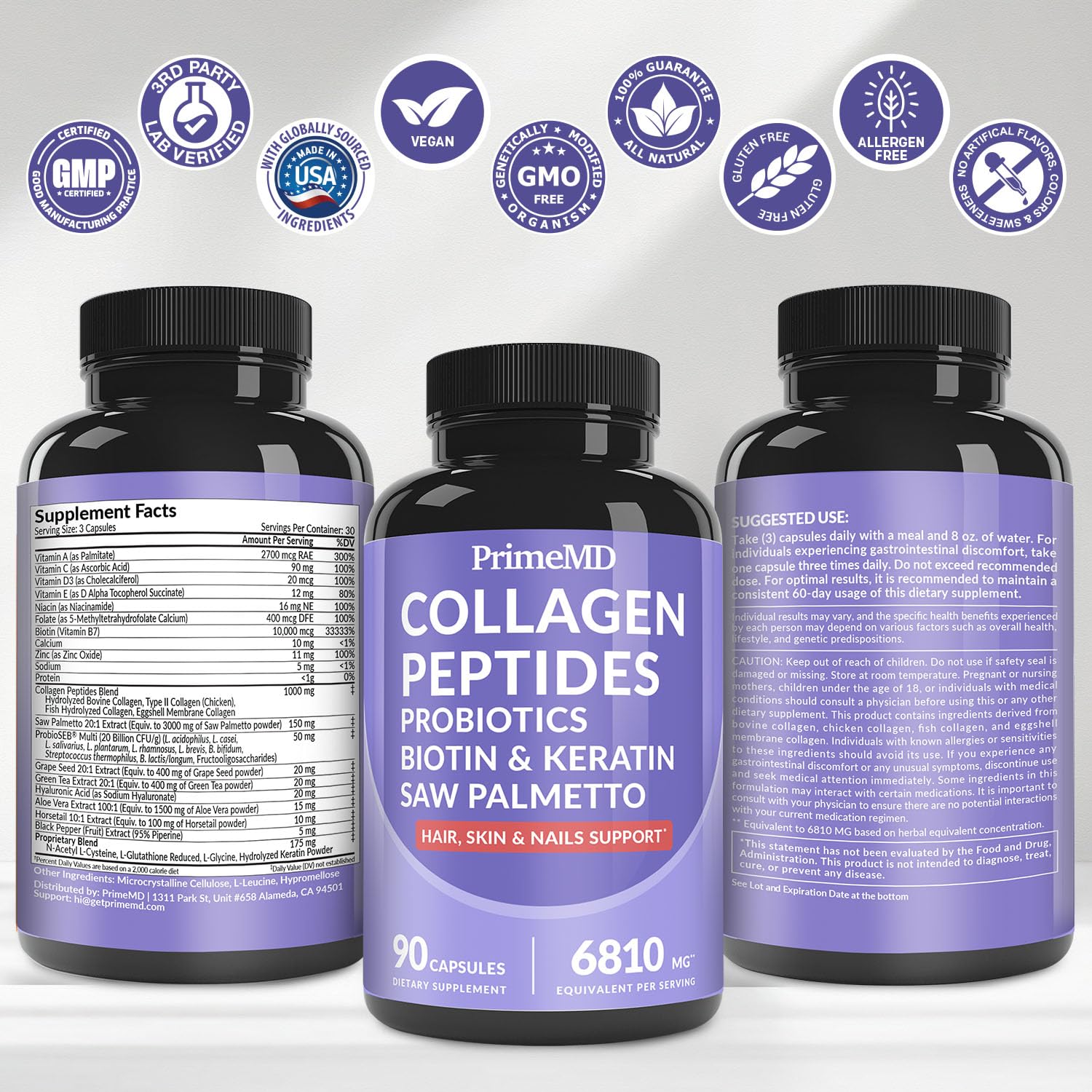 27-in-1 Hair Skin and Nails Vitamins (6810mg) with Biotin 10000mcg - Collagen Supplements for Men and Women - Keratin Supplements with Probiotics PrimeMD buy supplements canada
