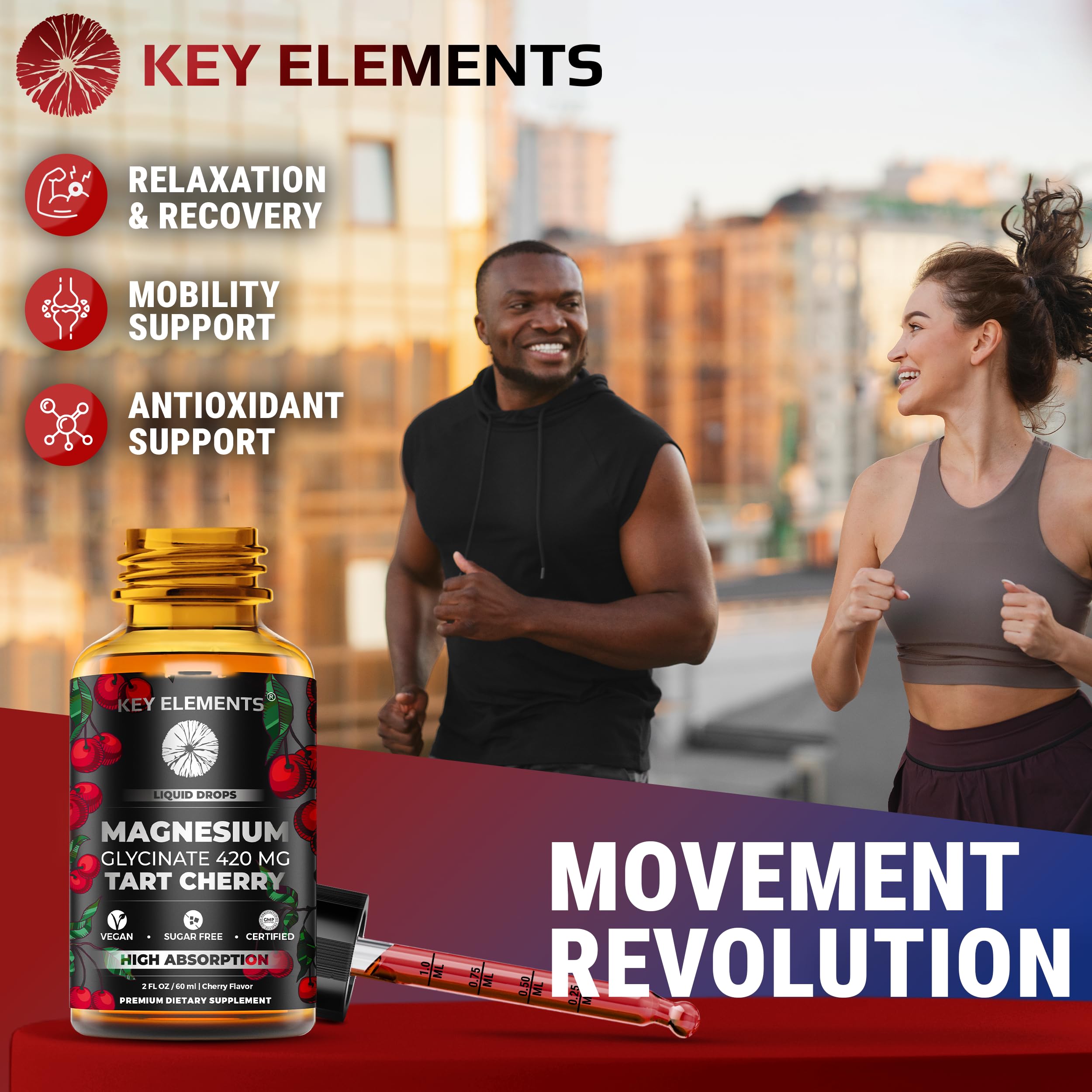 Liquid Magnesium Glycinate 420 Mg with Natural Tart Cherry Extract | Magnesium Glycinate Drops Supplement for Sleep, Mood & Mobility Support | Tart Cherry Extract KEY ELEMENTS buy supplements canada