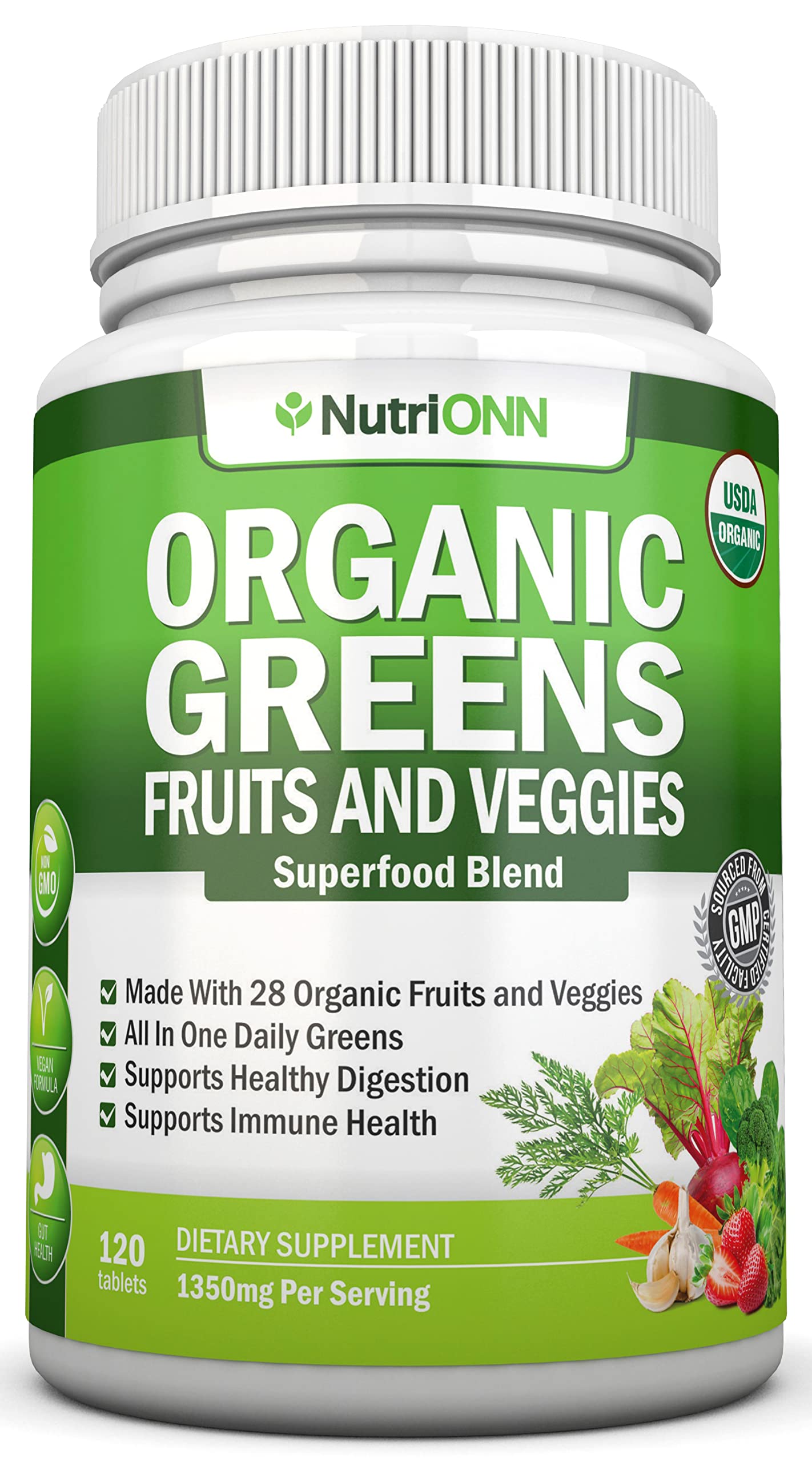 Organic Super Greens Capsules - Fruit And Vegetable Supplements - 120 Count - 28 USDA Organic & Vegan Premium Ingredients - Superfood Blend For Immune Health, Digestion & Energy - Whole Food Vitamins NutriONN buy supplements canada