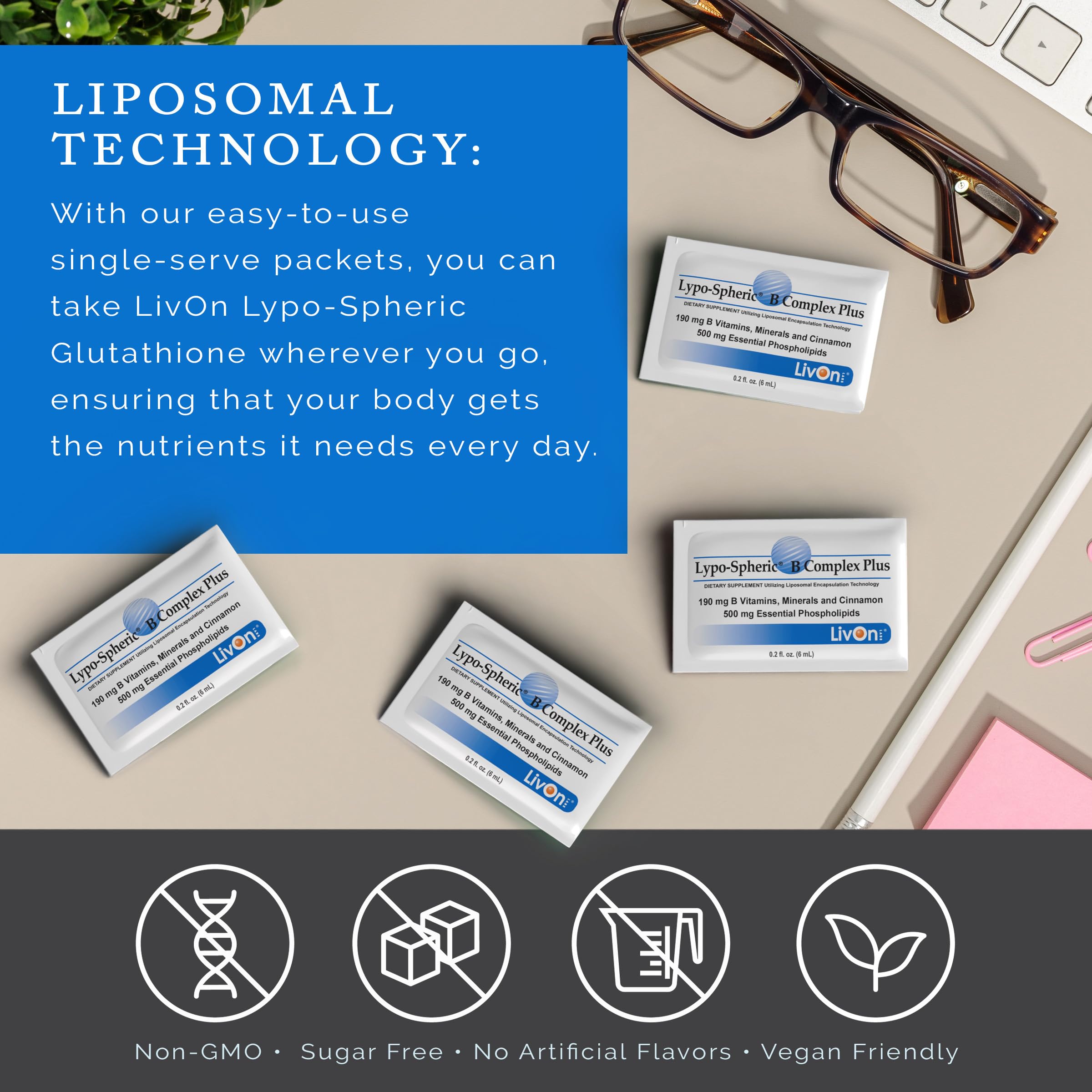 LivOn Laboratories Lypo–Spheric B Complex Plus – 30 Packets – 195 mg B Vitamins, Minerals & Cinnamon Per Packet – Liposome Encapsulated for Improved Absorption – 100% Non–GMO LivOn Laboratories buy supplements canada