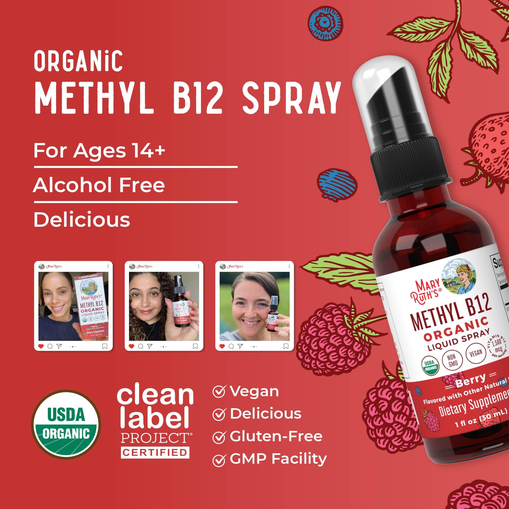 MaryRuth Organics Methyl B12 Spray | 1,500 mcg B12 Per Serving | Methylcobalamin | Energy Metabolism | Nervous System Support | Neuro Health | Vegan | Gluten Free | Sugar Free | 1 Fl Oz MARYRUTH'S buy supplements canada