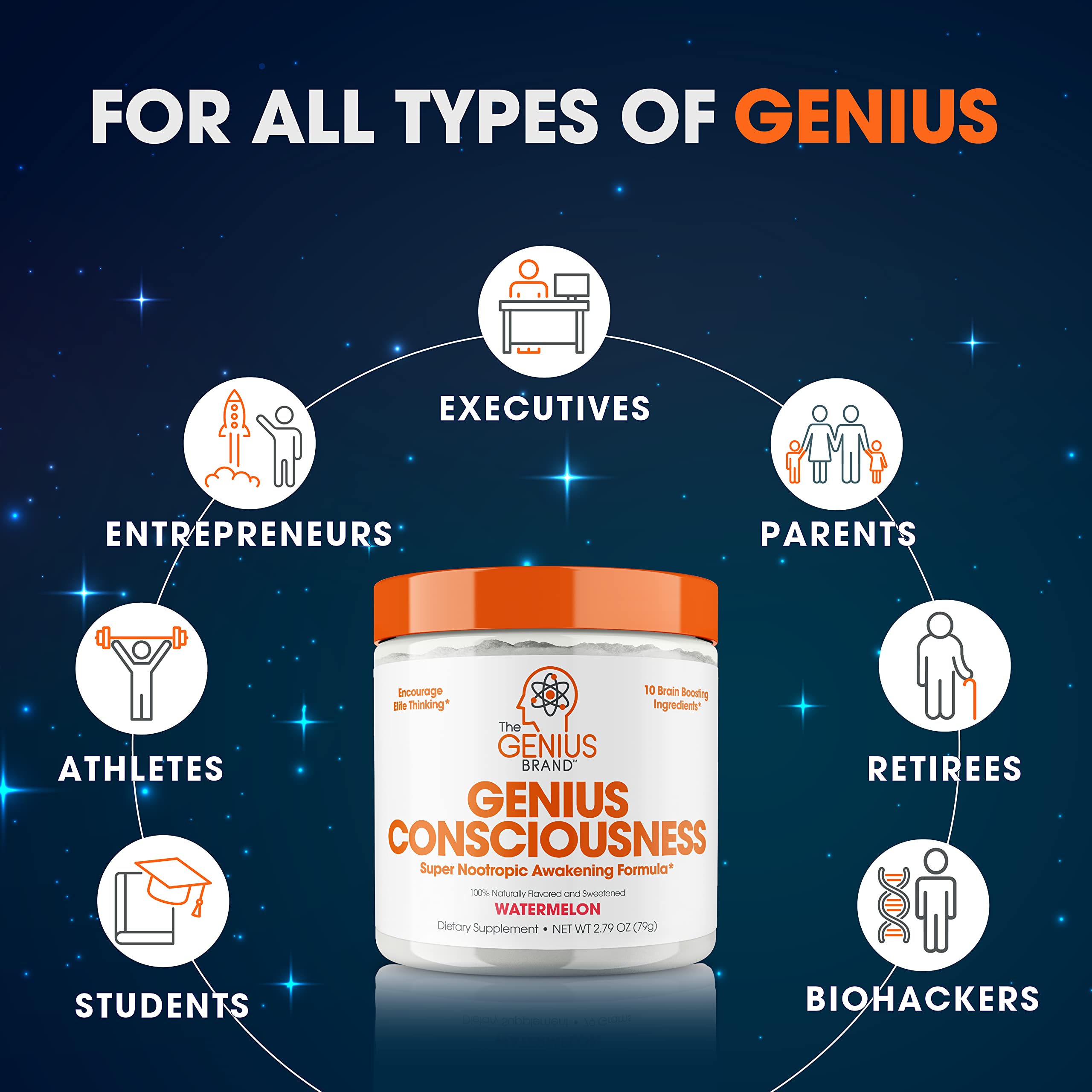 Genius Consciousness, Super Nootropic Brain Supplement Powder, Watermelon The Genius Brand buy supplements canada