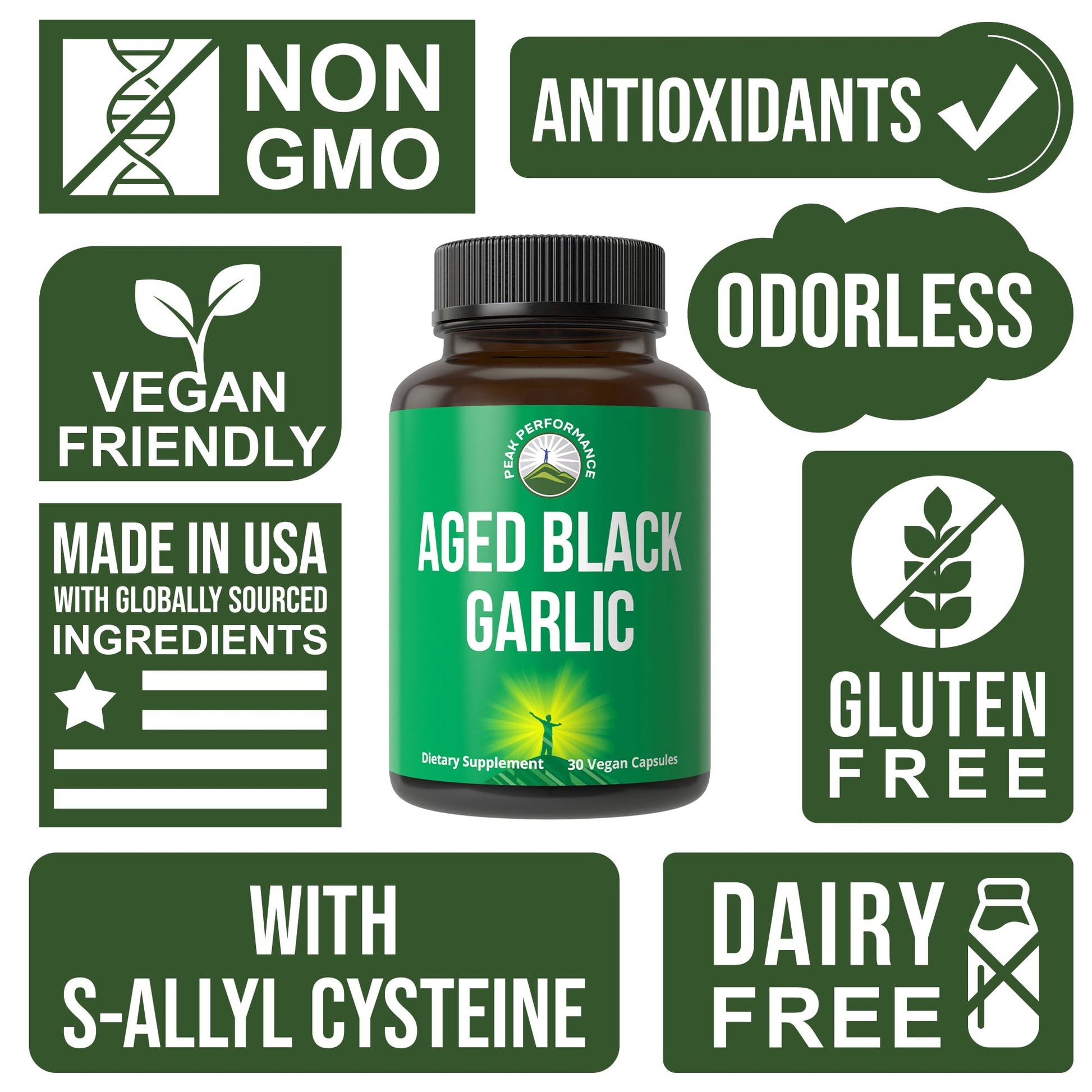 Peak Performance Aged Black Garlic Capsules. Raw Vegan Pure Odorless Extract Supplement Pills for Cholesterol, and Immune Support. from Garlic Bulb with S-Allyl Cysteine and Antioxidants Peak Performance buy supplements canada