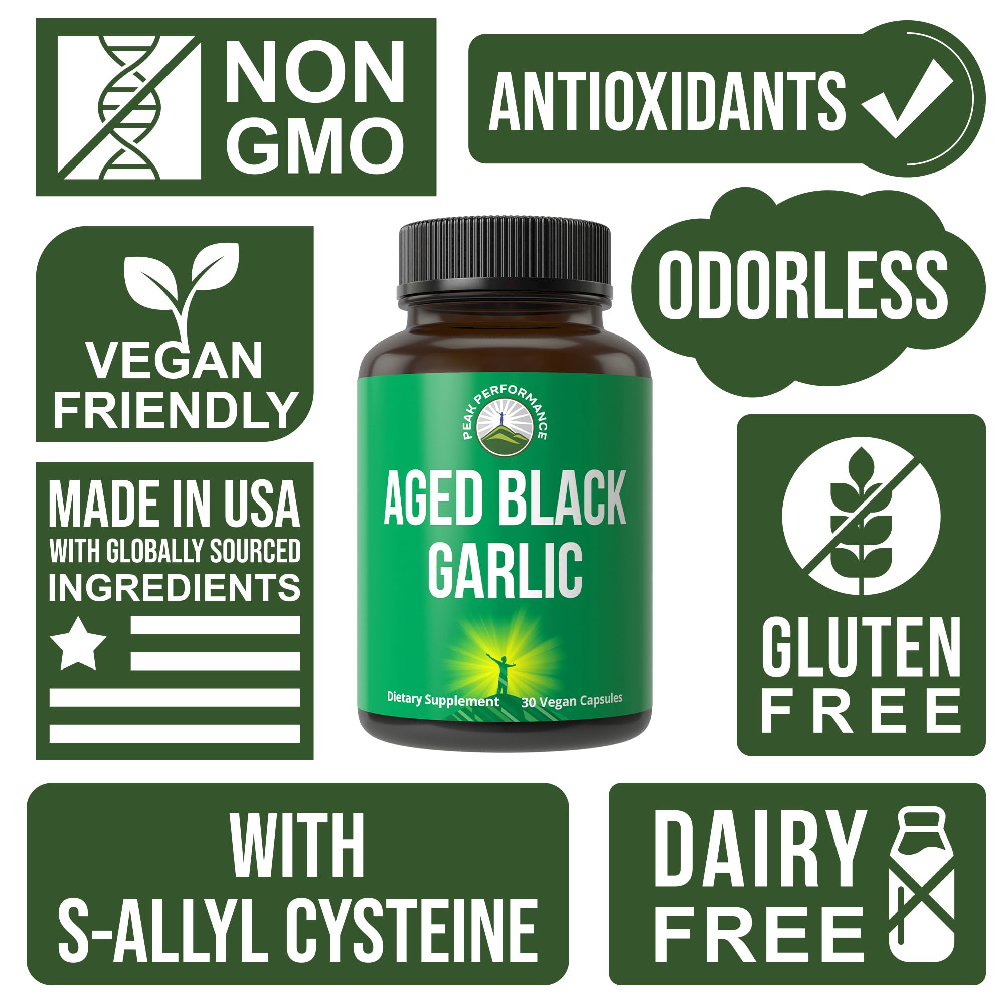 Peak Performance Aged Black Garlic Capsules. Raw Vegan Pure Odorless Extract Supplement Pills for Cholesterol, and Immune Support. from Garlic Bulb with S-Allyl Cysteine and Antioxidants Peak Performance buy supplements canada