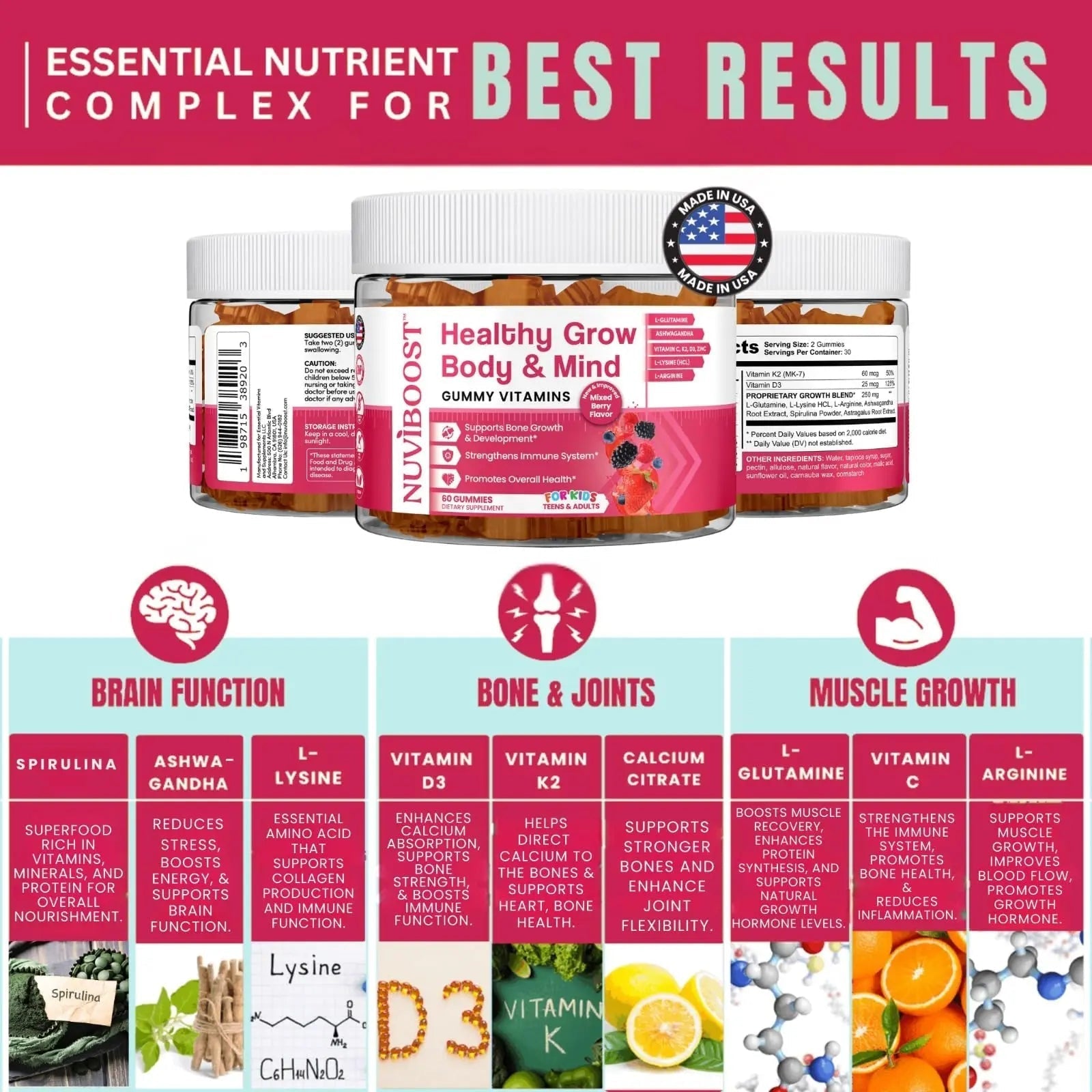 NUVIBOOST Healthy Grow Height Growth Gummies Rich in Calcium, Vitamins C, D3, K2, L-Arginine, Ashwagandha, and Others NUVIBOOST buy supplements canada
