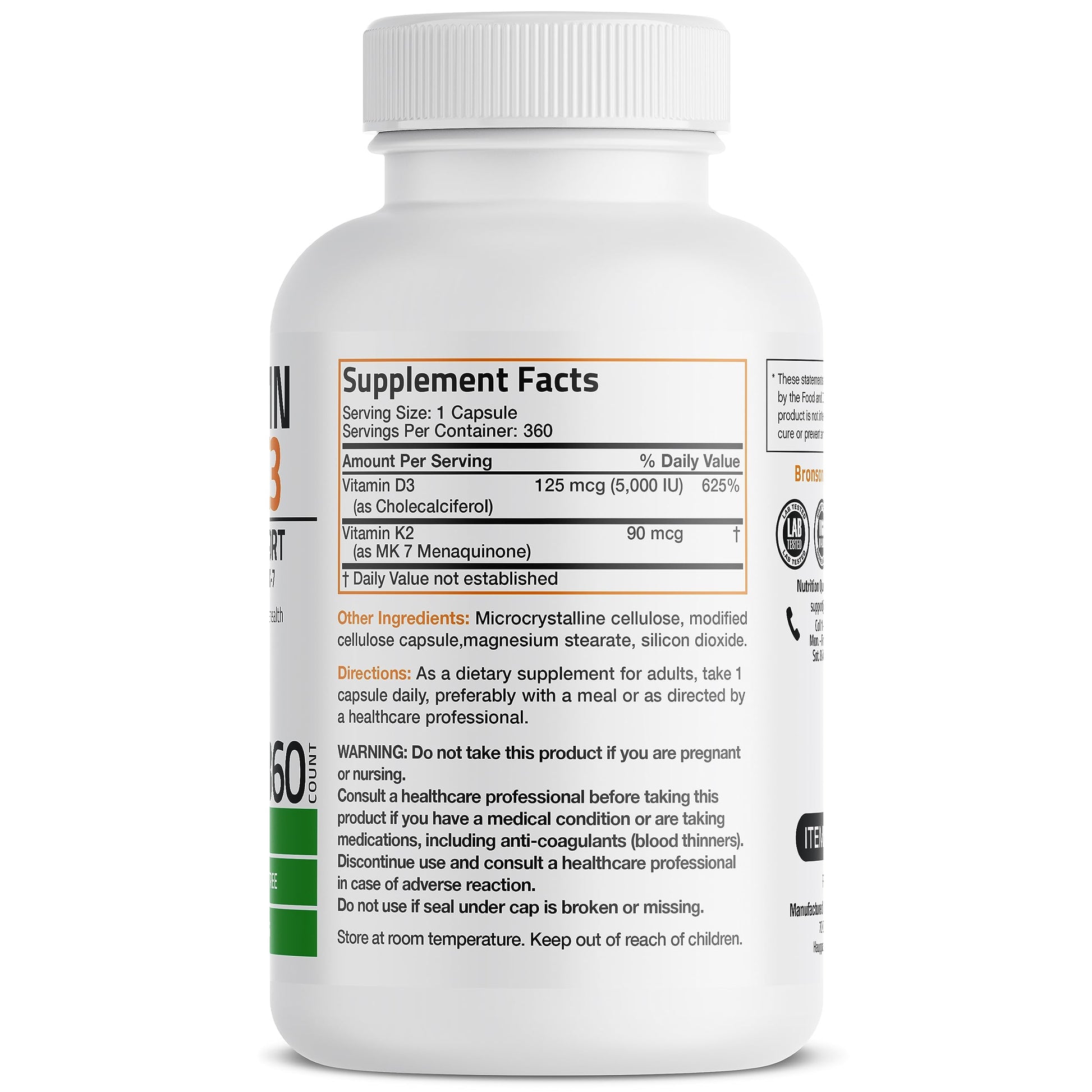 Bronson Vitamin K2 (MK7) with D3 Supplement Non-GMO Formula 5000 IU Vitamin D3 Bronson buy supplements canada