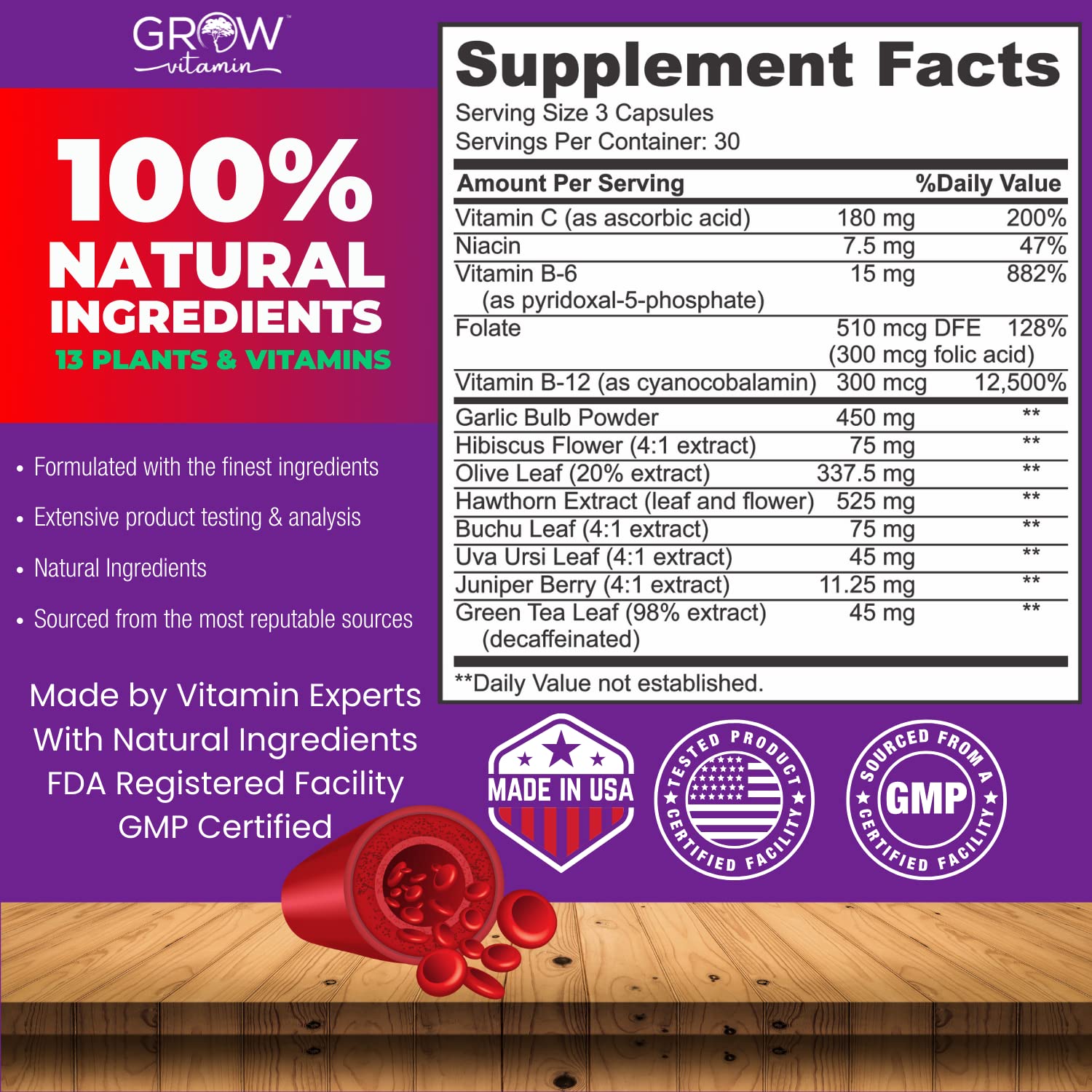 grow vitamin Blood Pressure Formula - Herbal Blend, Non-GMO, Gluten-Free - 90 Capsules grow vitamin buy supplements canada