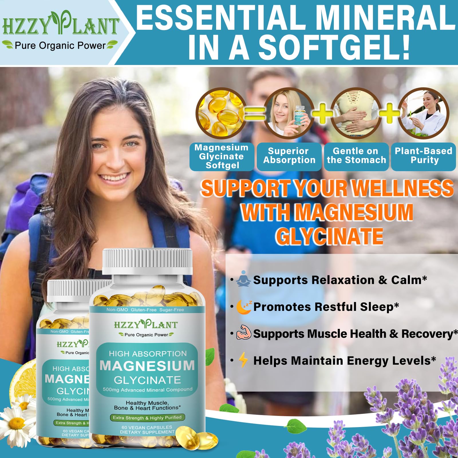 Magnesium Glycinate 500mg Softgels, High Absorption Magnesium Supplement Softgel Capsules for Muscle, Heart, Sleep & Bone Support, Stress Relief, Nerve Health & Metabolism, Non-GMO, 2 Month Supply HZZYPLANT buy supplements canada