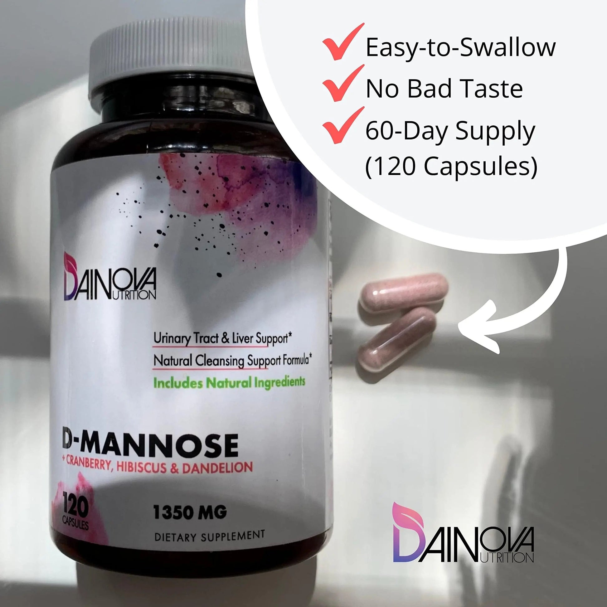 Dainova D Mannose 1350mg with Cranberry I D-Mannose Capsules for UTI Prevention, Urinary Tract Support, Urinary Tract Health for Women, & Cleanse. W/Hibiscus & Dandelion, 120 Veggie Capsules Dainova Nutrition buy supplements canada