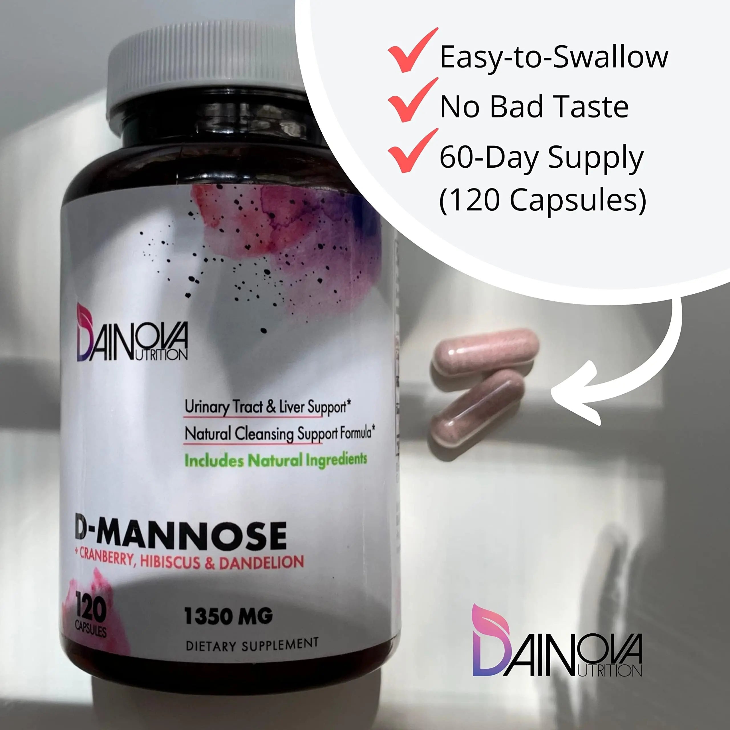Dainova D Mannose 1350mg with Cranberry I D-Mannose Capsules for UTI Prevention, Urinary Tract Support, Urinary Tract Health for Women, & Cleanse. W/Hibiscus & Dandelion, 120 Veggie Capsules Dainova Nutrition buy supplements canada