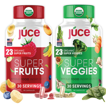 Juce Original Formula - Organic Super Fruit & Veggies Supplement - Gluten/Gelatin Free, Soy Free & Vegan- Reds & Greens Superfood Capsules- 23 Fruits & 23 Vegetables (180 Count)- By Terra Kai Organics Terra Kai Organics buy supplements canada