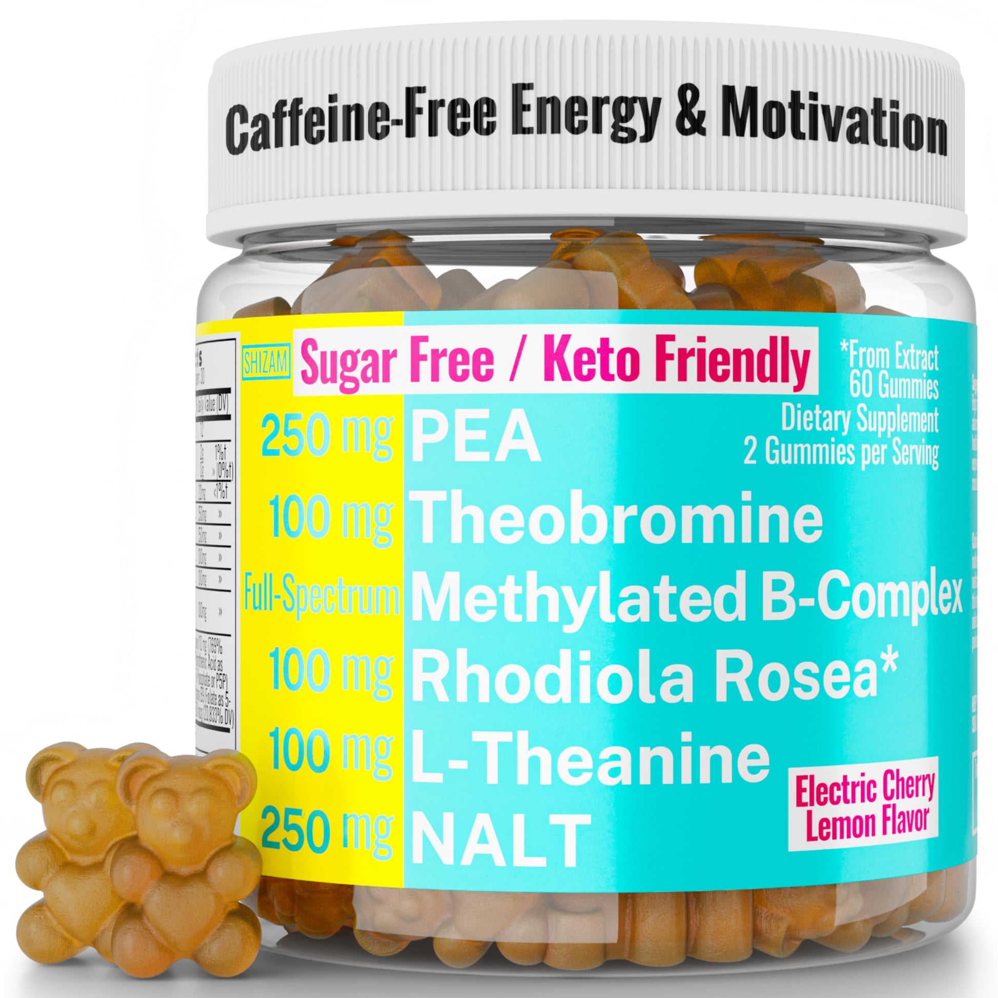 Rhodiola Rosea NALT N-Acetyl-L-Tyrosine Methylated Vitamin B Complex L-Theanine Gummies w P5P B6 5-MTHF B9 Folate Methyl B12 Methylcobalamin B3 Niacinamide, Supplement Powder Capsule Pill Supplements SHIZAM buy supplements canada
