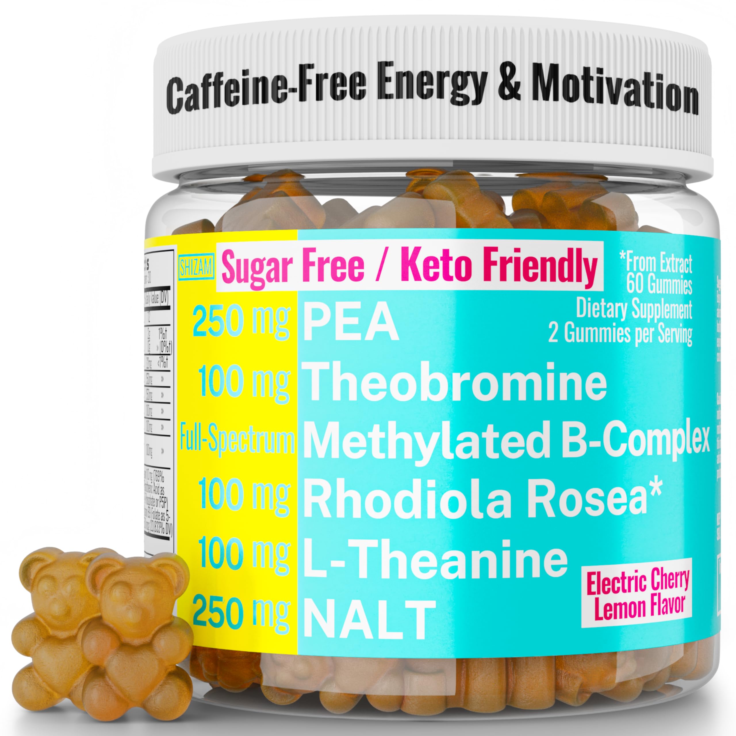Rhodiola Rosea NALT N-Acetyl-L-Tyrosine Methylated Vitamin B Complex L-Theanine Gummies w P5P B6 5-MTHF B9 Folate Methyl B12 Methylcobalamin B3 Niacinamide, Supplement Powder Capsule Pill Supplements SHIZAM buy supplements canada