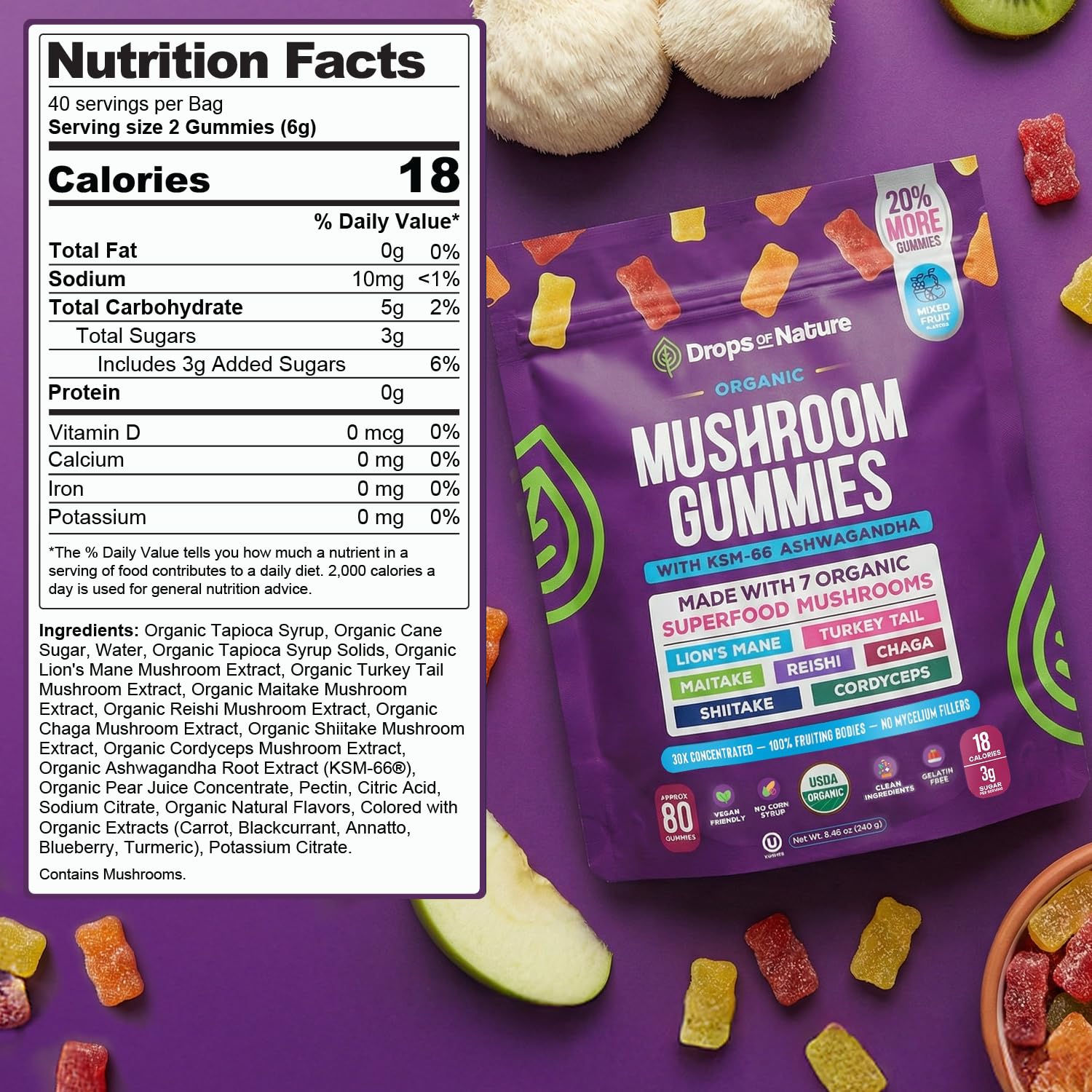 Drops Of Nature Lions Mane & Ashwagandha Gummies – Turkey Tail, Maitake, Reishi, Chaga, Shiitake, Cordyceps – Organic, Low Carb Superfood Gummies Drops Of Nature buy supplements canada
