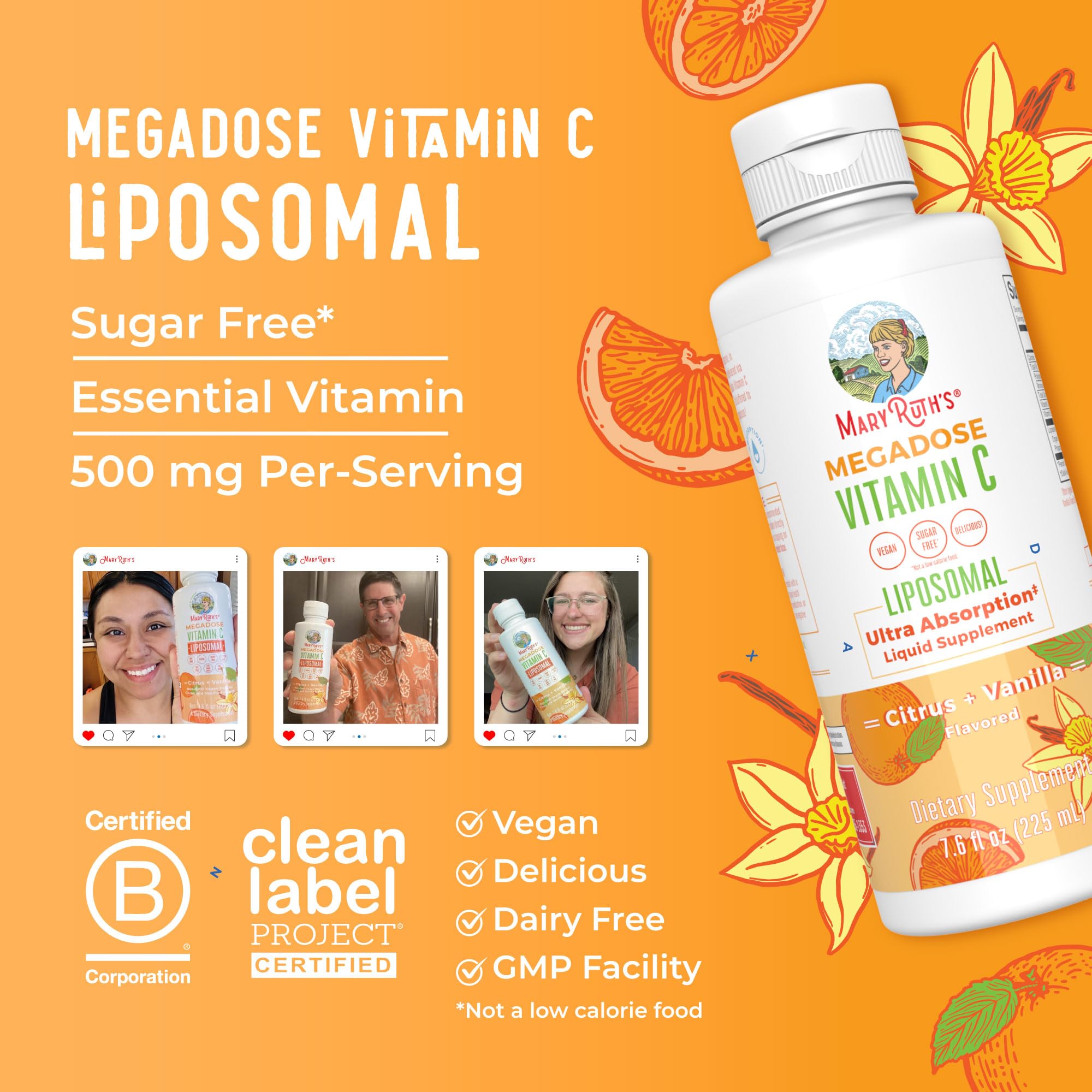 MaryRuth's Megadose Liquid Vitamin C Liposomal | 500 mg Per Serving | Ultra Absorption | Immunity | Antioxidant Support | Collagen Formation | Vegan | Gluten Free | Sugar Free | 7.6 Oz | 30 Servings MARYRUTH'S buy supplements canada